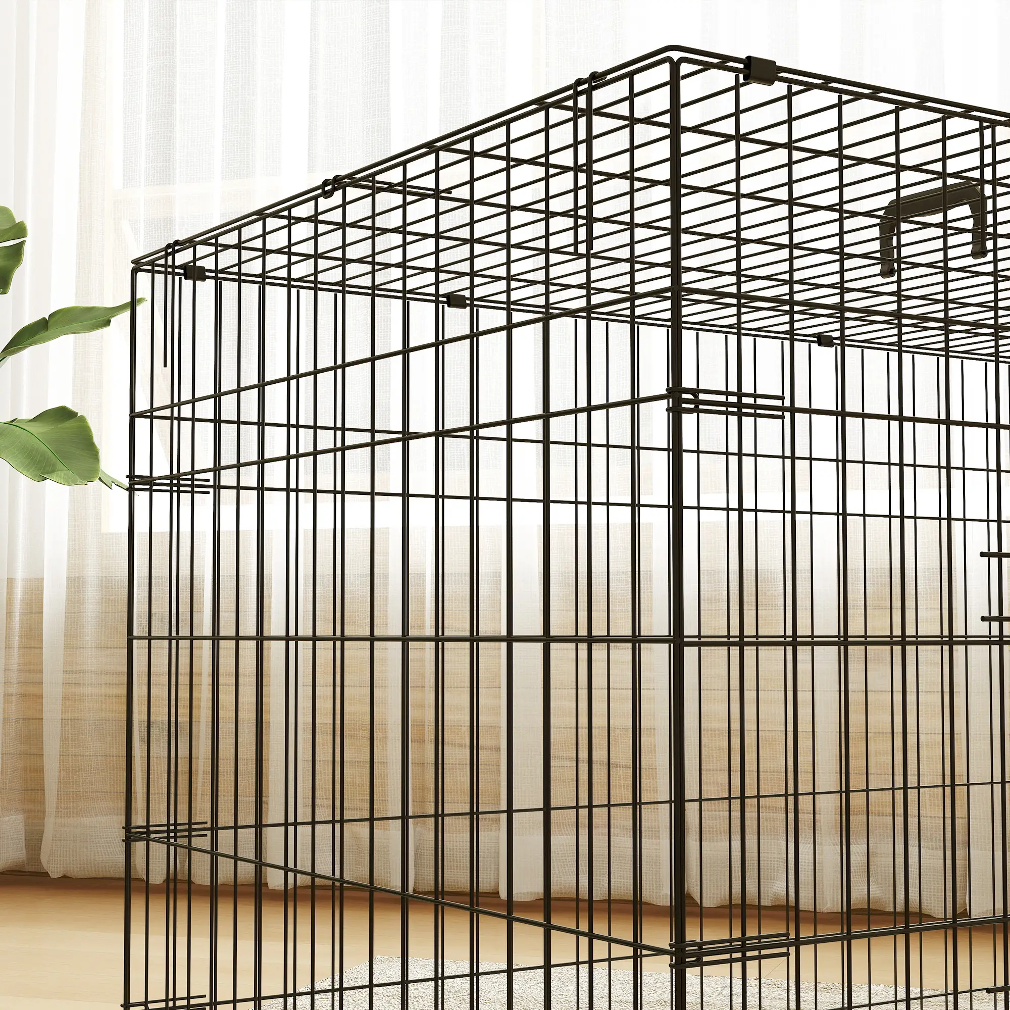 41" Folding Metal Dog Crate, 2 Doors, Removable Tray, Black - Image 10