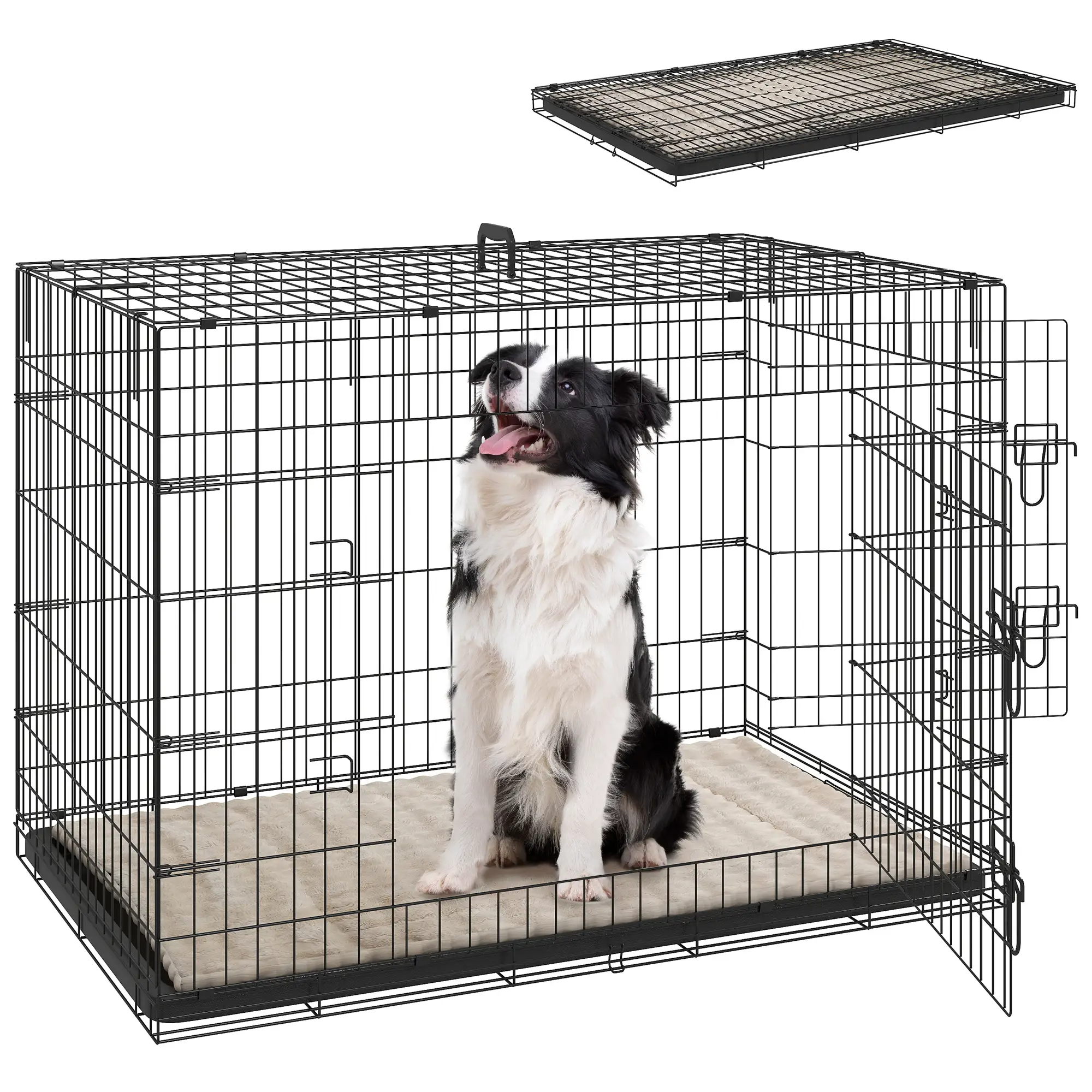 41" Folding Metal Dog Crate, 2 Doors, Removable Tray, Black - Image 11