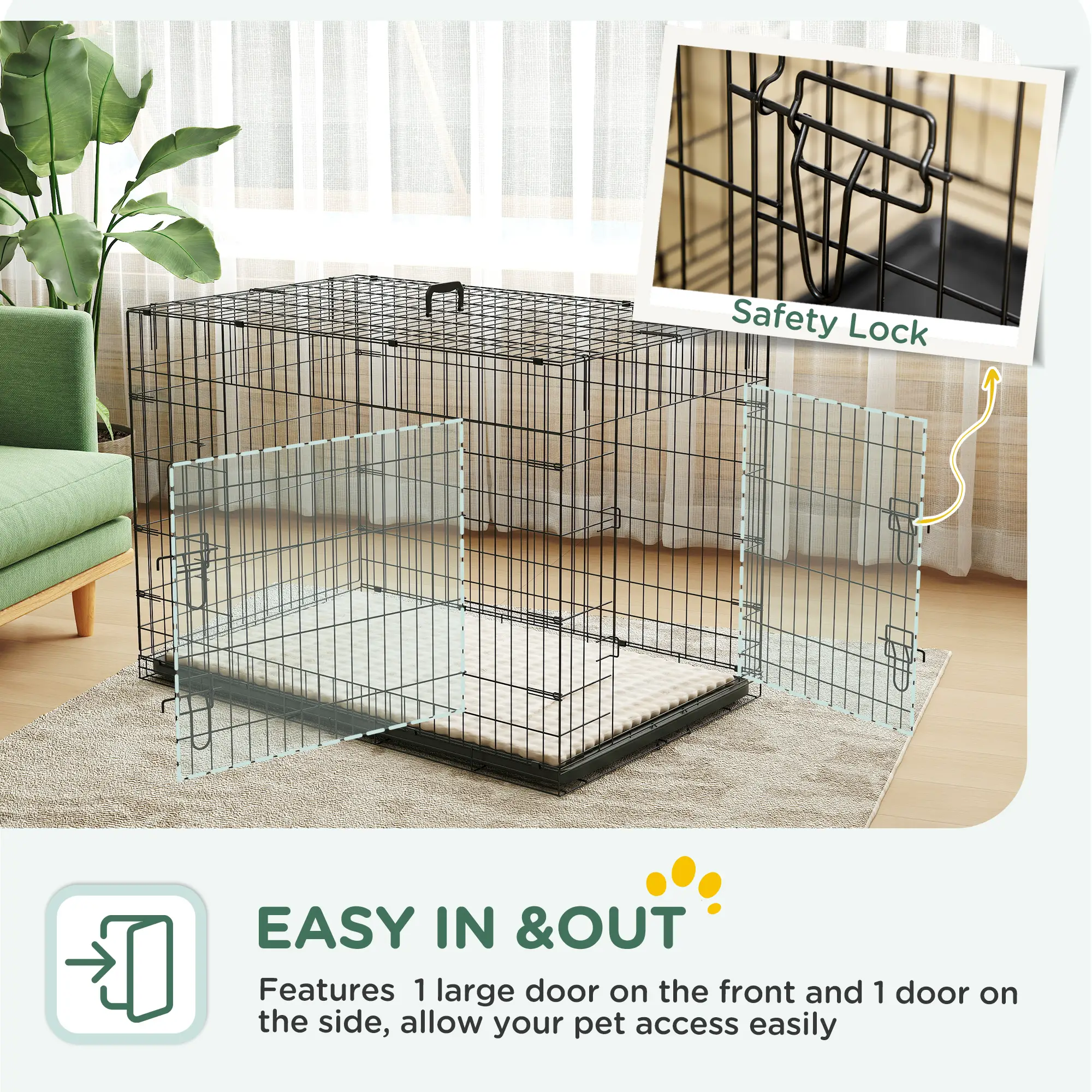 41" Folding Metal Dog Crate, 2 Doors, Removable Tray, Black - Image 5