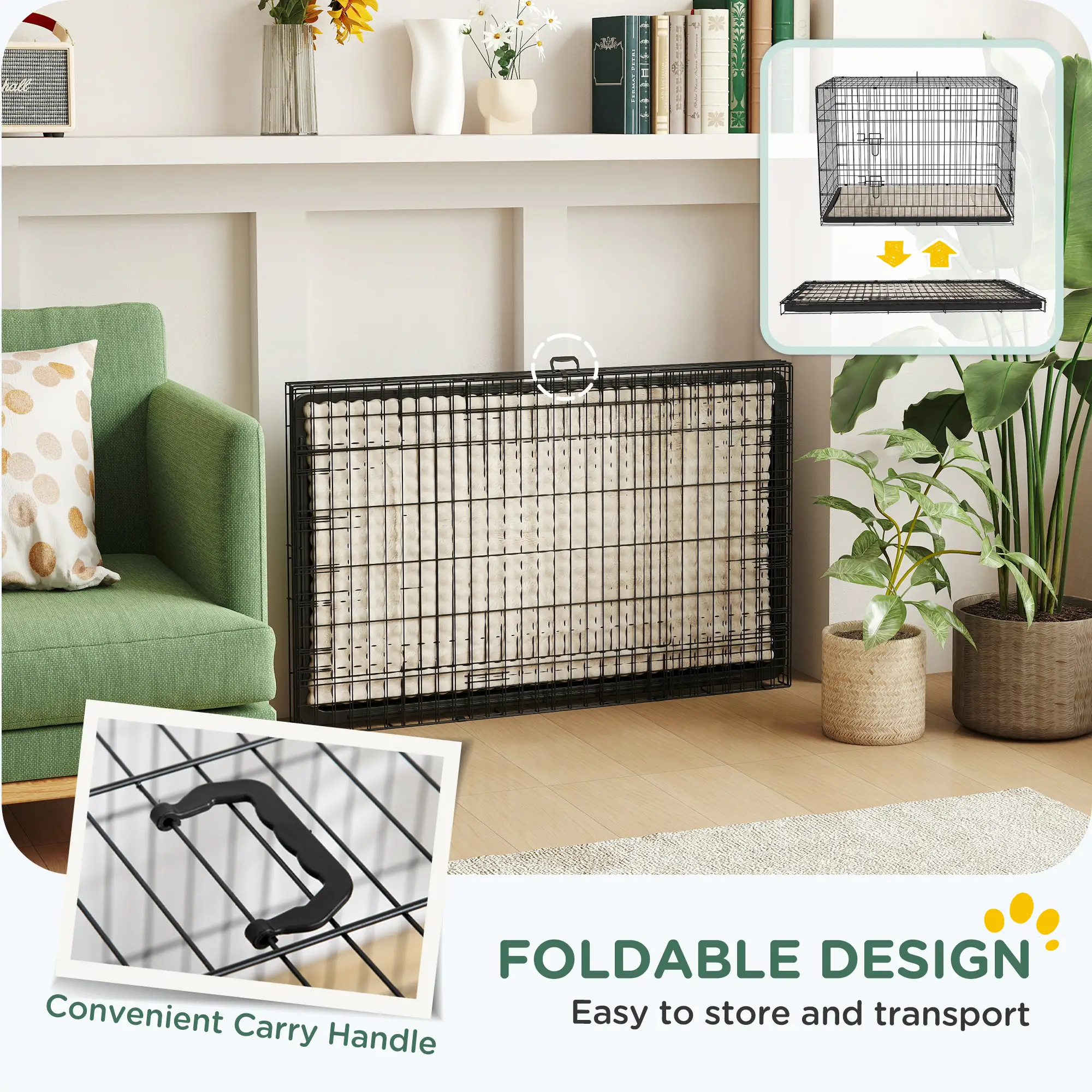 41" Folding Metal Dog Crate, 2 Doors, Removable Tray, Black - Image 7