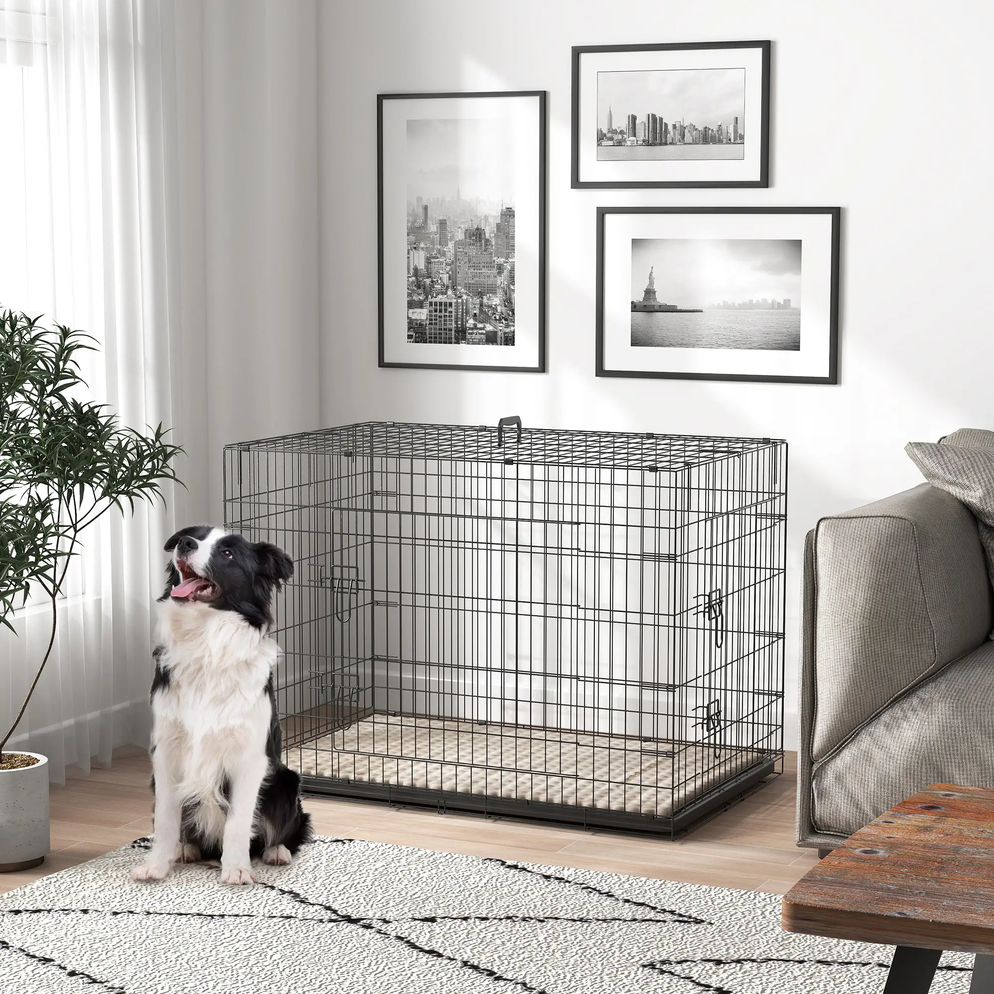 41" Folding Metal Dog Crate, 2 Doors, Removable Tray, Black - Image 8