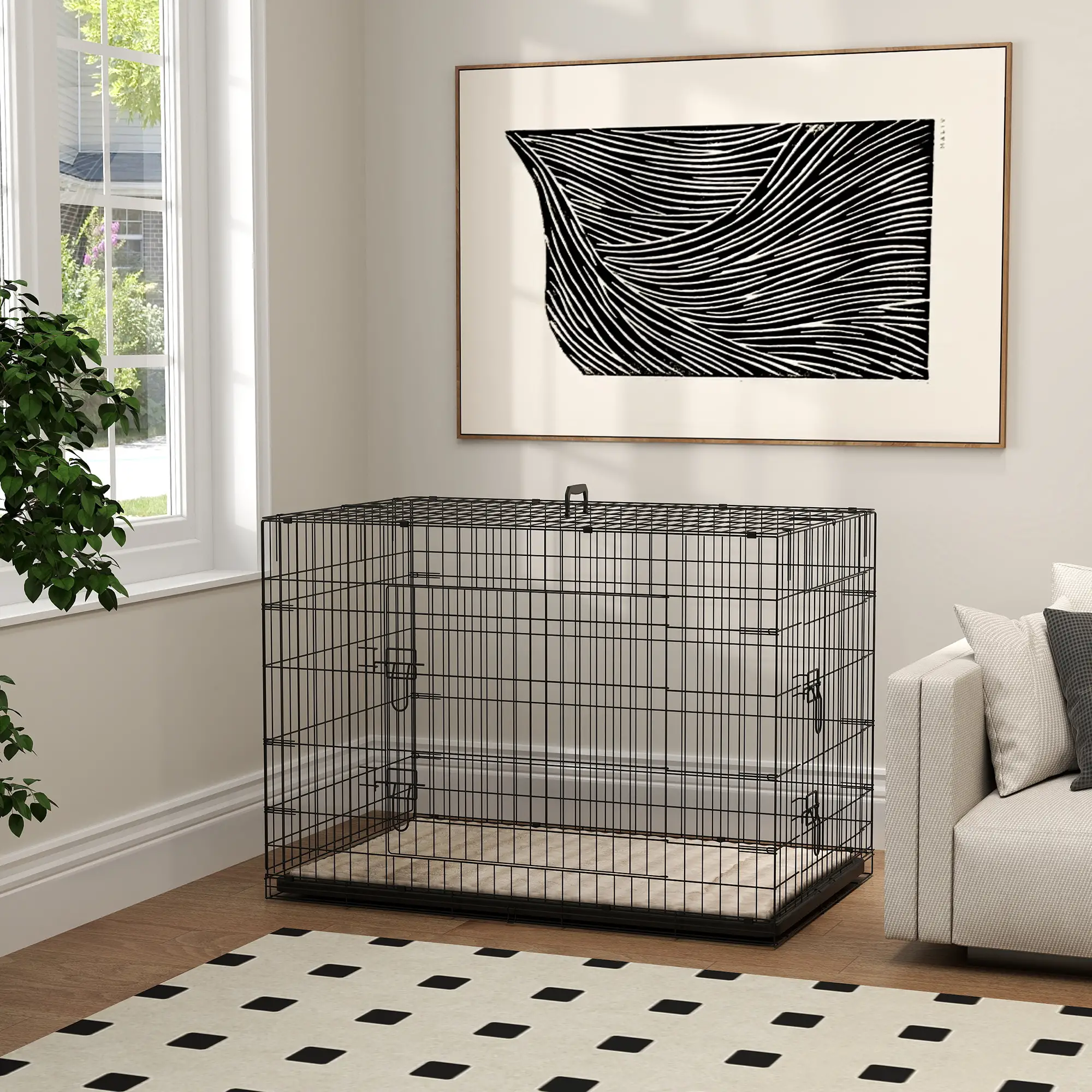 41" Folding Metal Dog Crate, 2 Doors, Removable Tray, Black - Image 9
