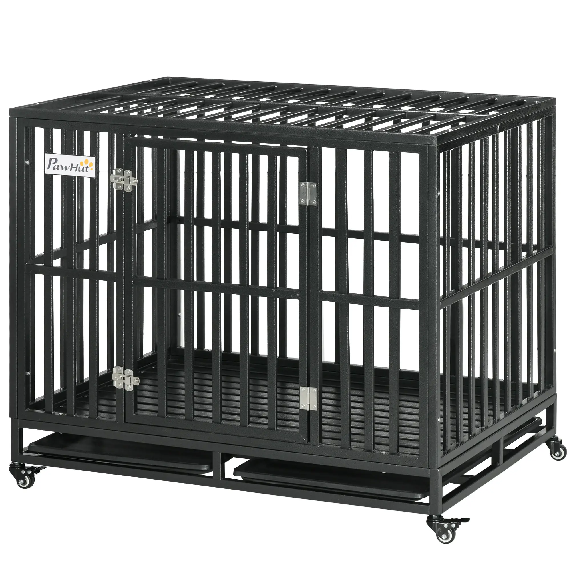 41 Heavy Duty Steel Dog Crate, Pet Cage with Wheels, Black