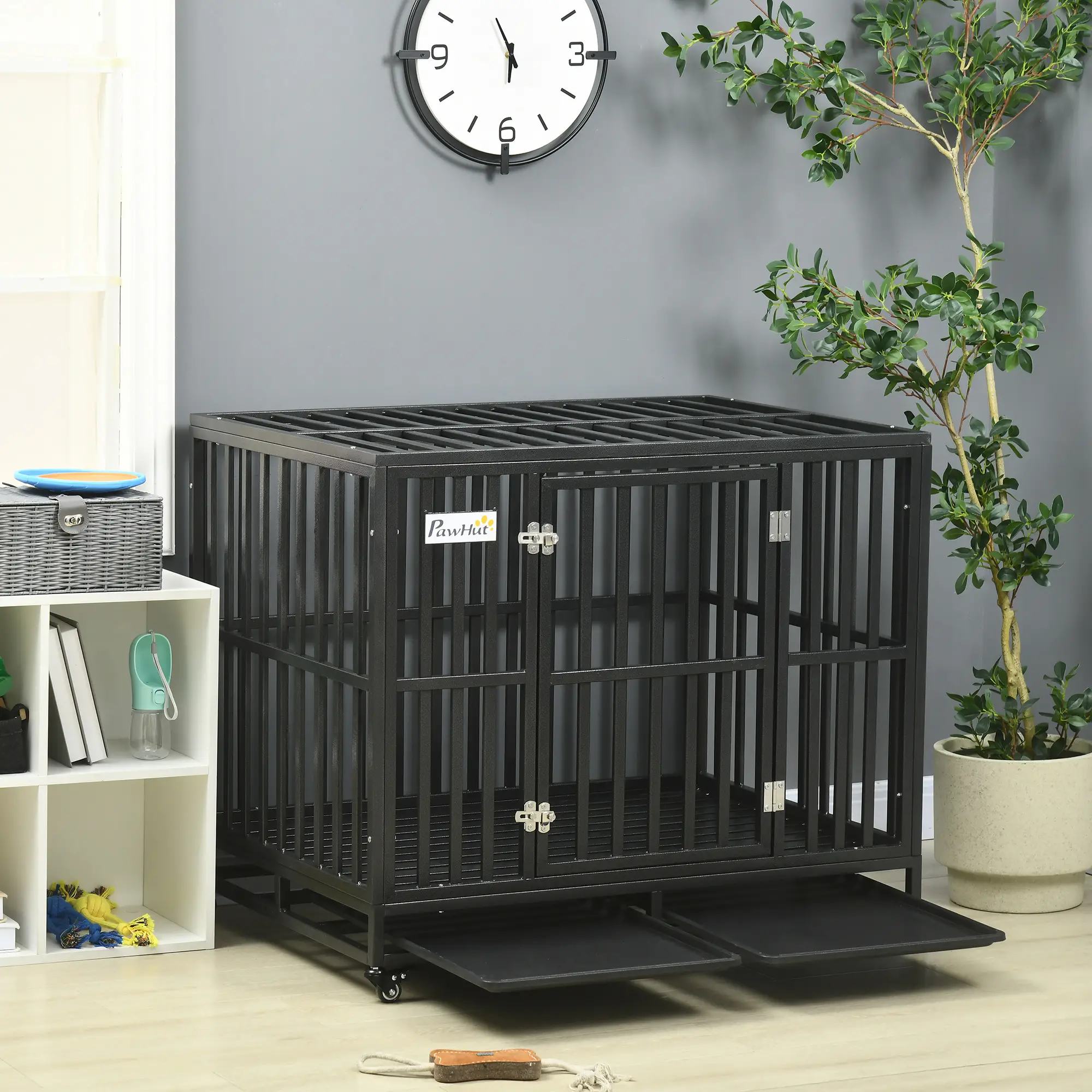 41 Heavy Duty Steel Dog Crate, Pet Cage with Wheels, Black - Image 10