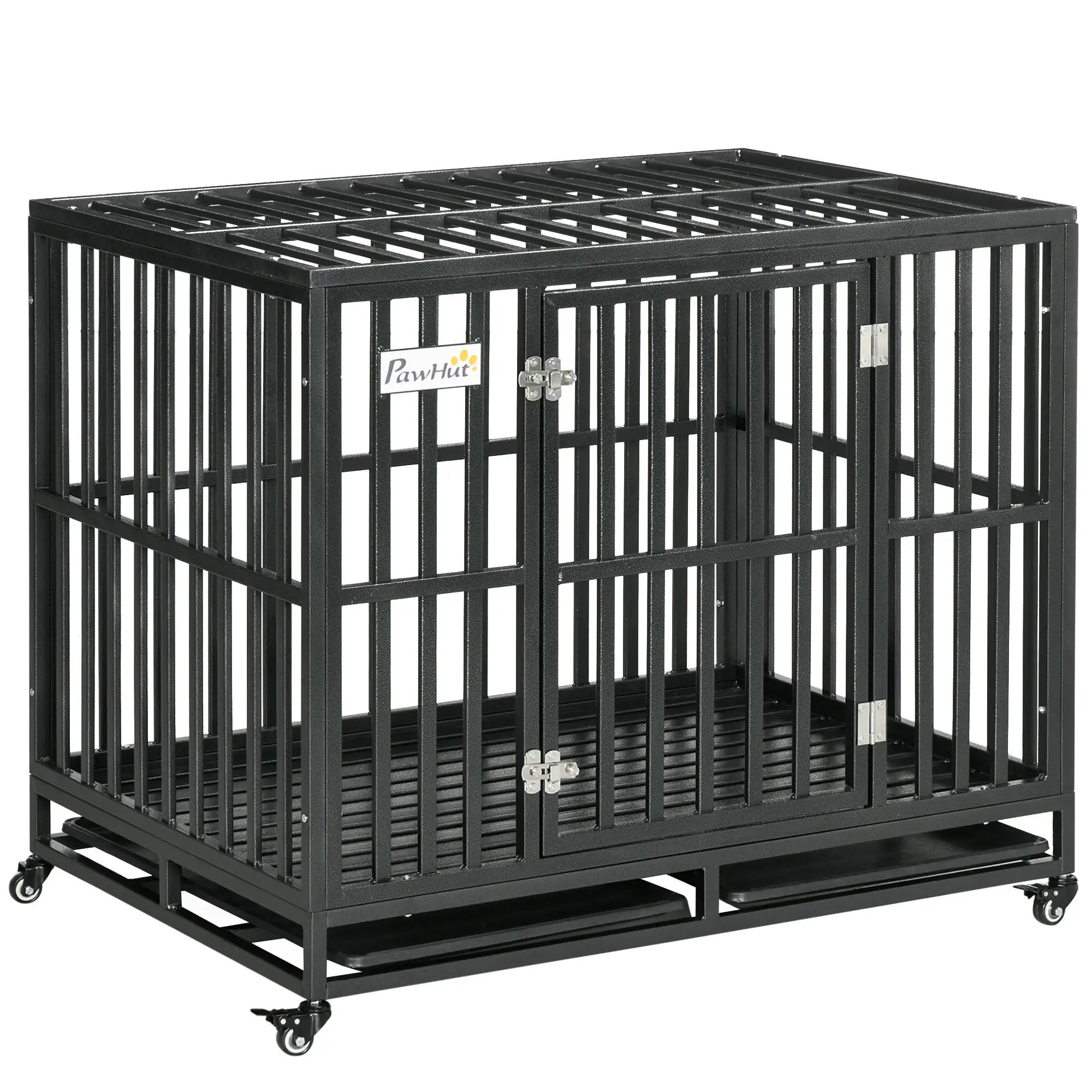 41 Heavy Duty Steel Dog Crate, Pet Cage with Wheels, Black - Image 11