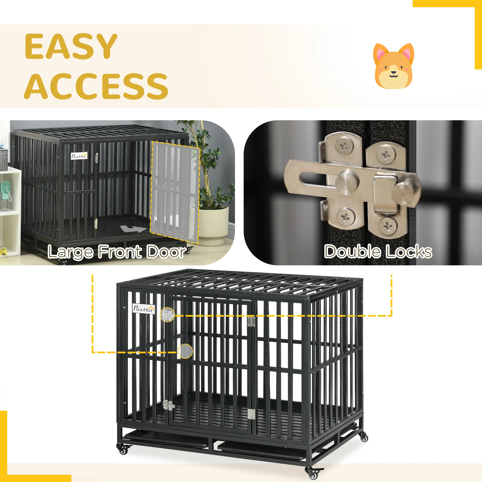 41 Heavy Duty Steel Dog Crate, Pet Cage with Wheels, Black - Image 6