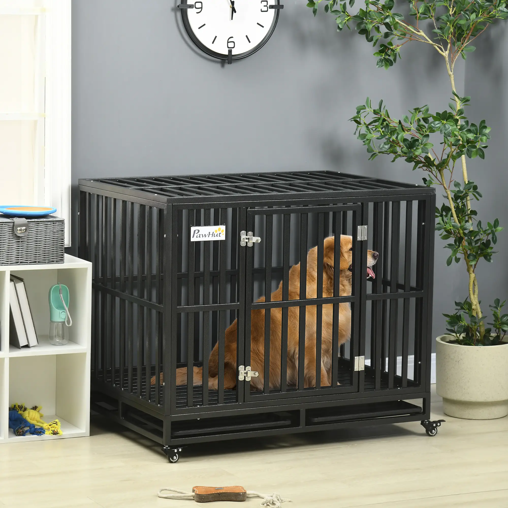 41 Heavy Duty Steel Dog Crate, Pet Cage with Wheels, Black - Image 8
