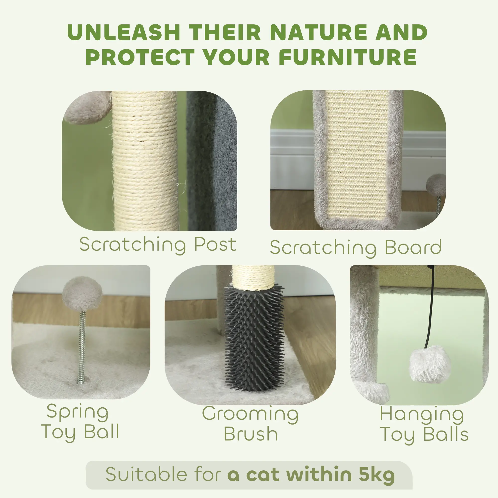 41 Inch Cat Tree, Scratching Posts, Bed, Condo, Grooming Brush - Image 5