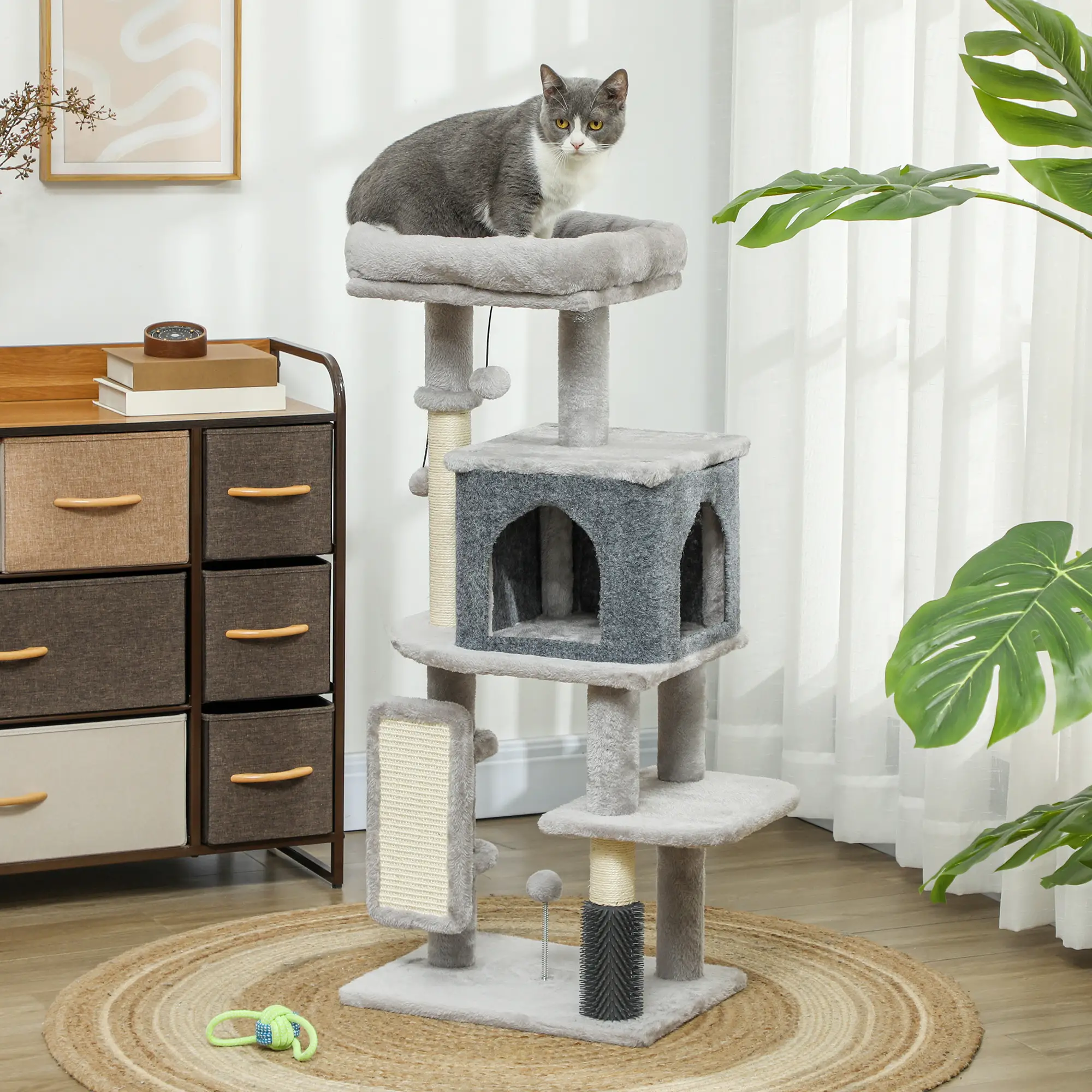 41 Inch Cat Tree, Scratching Posts, Bed, Condo, Grooming Brush - Image 8