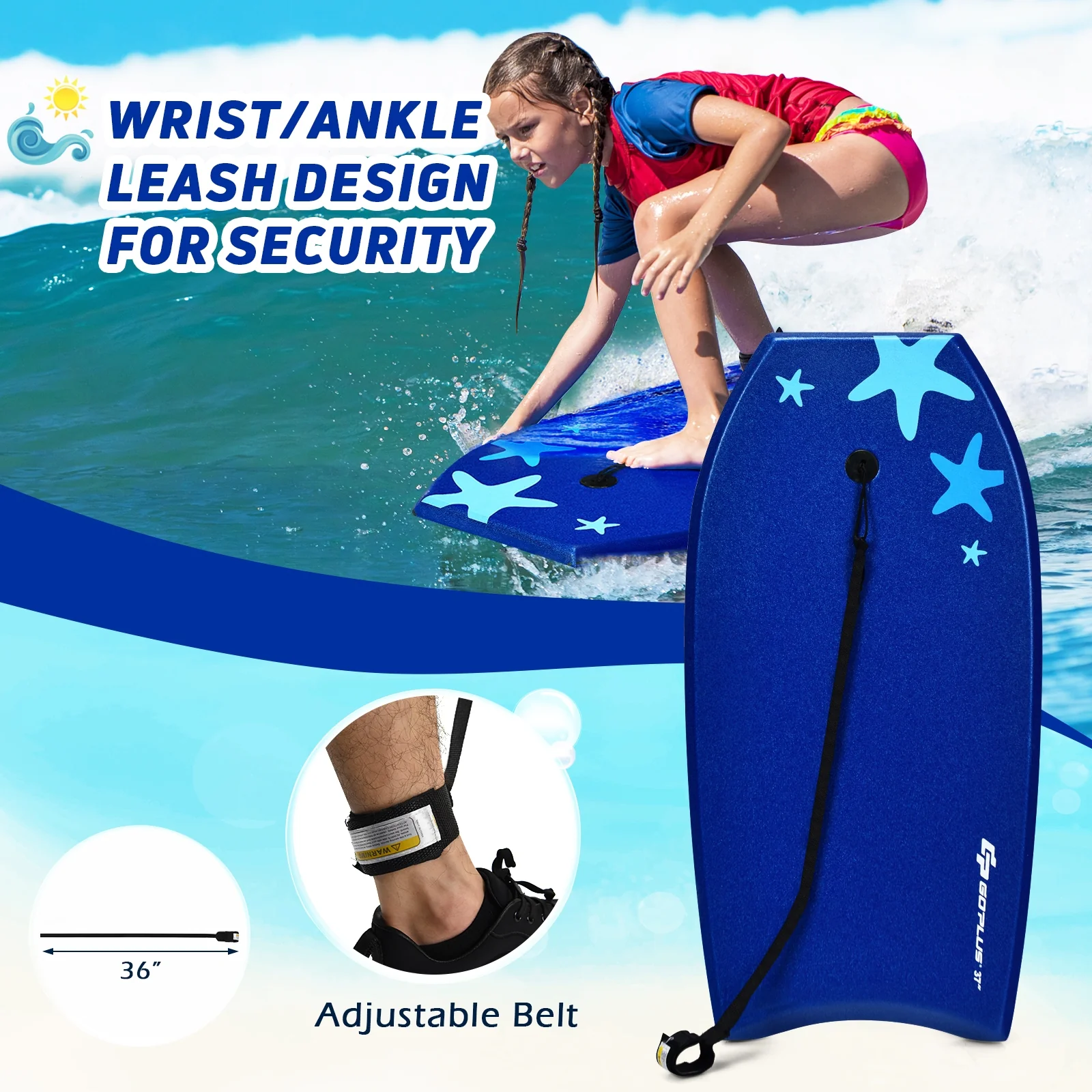 41 Inch Lightweight Portable Surfing Bodyboard, Blue - Image 5