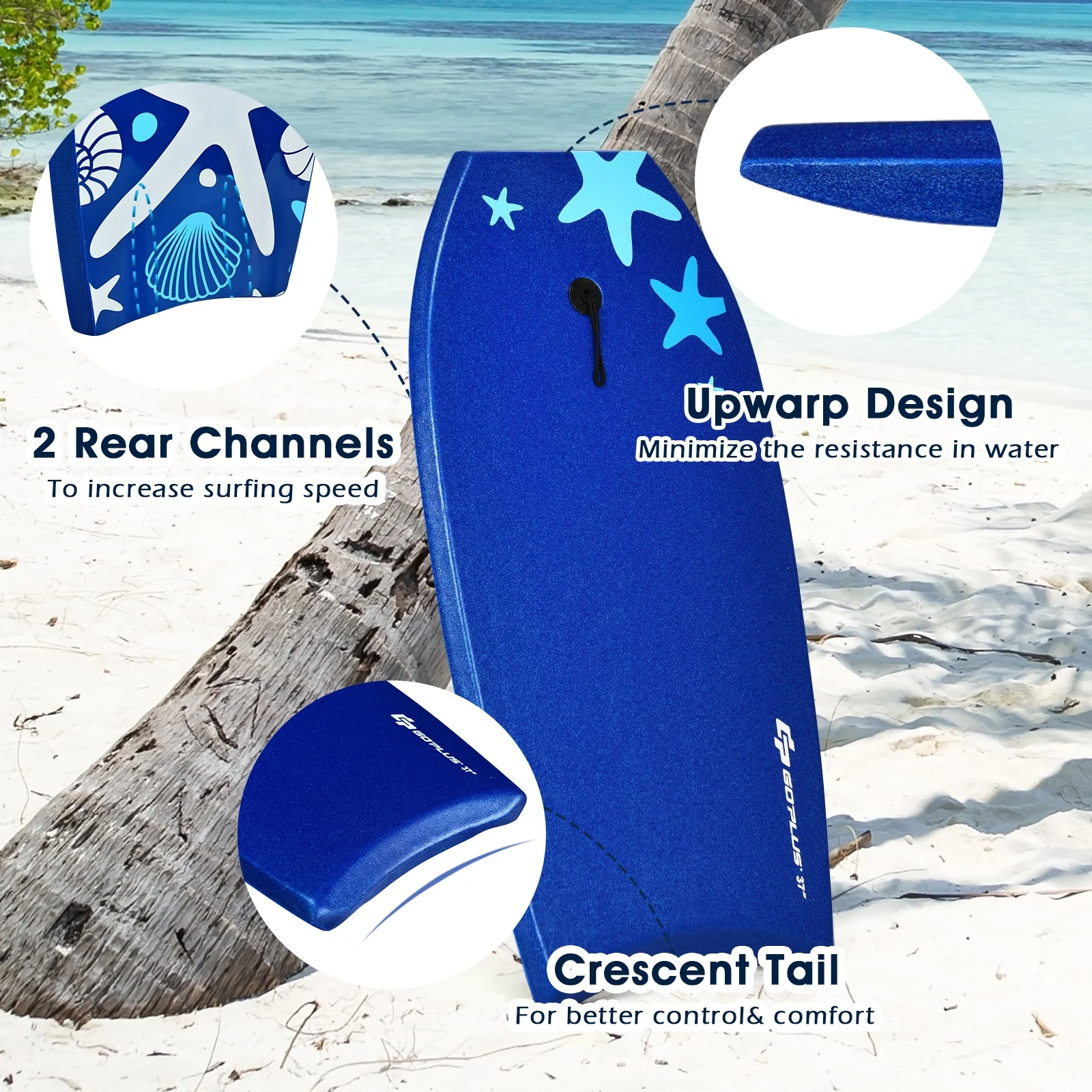 41 Inch Lightweight Portable Surfing Bodyboard, Blue - Image 9