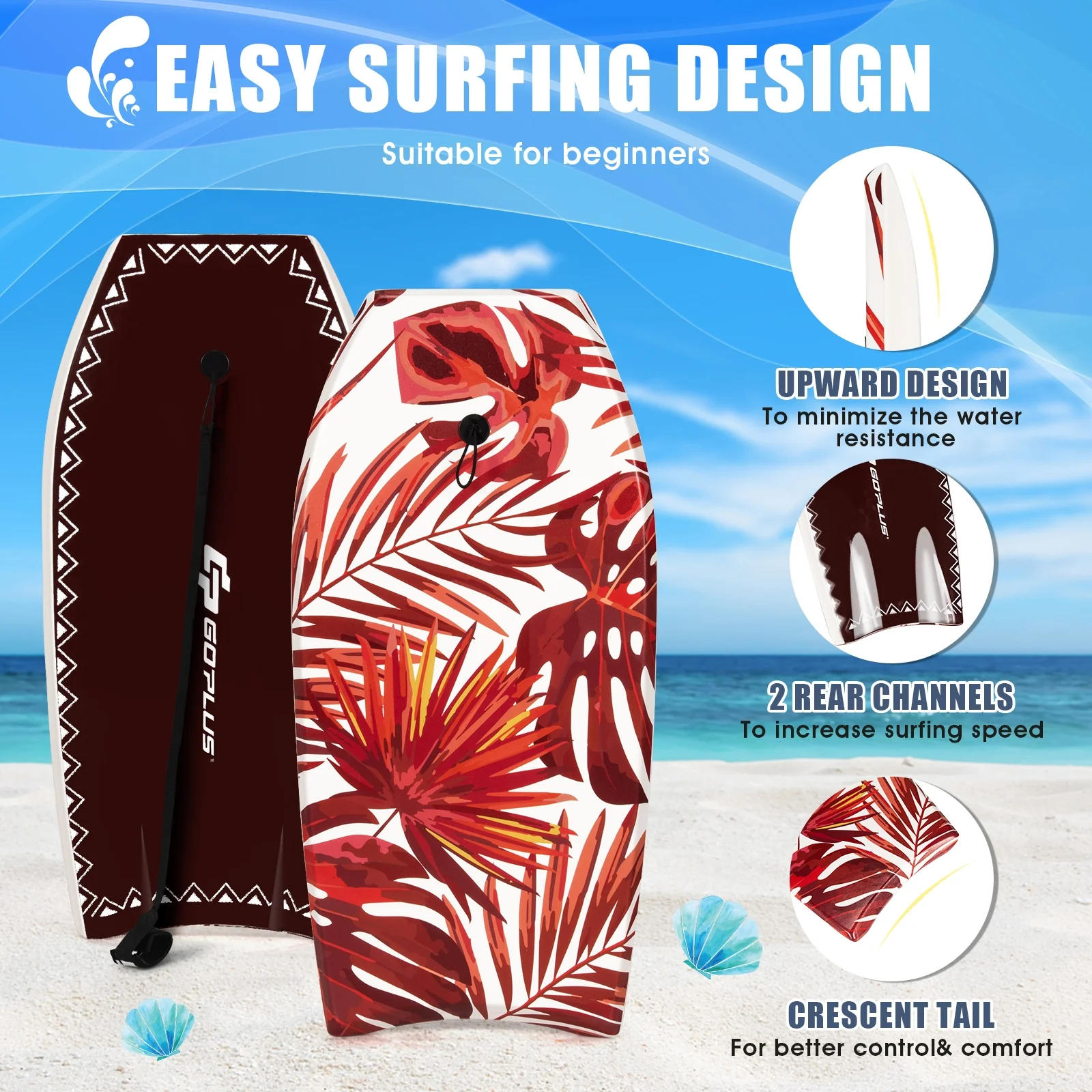 41 Inch Lightweight Surfboard, EPS Core With Fin, Red - Image 10
