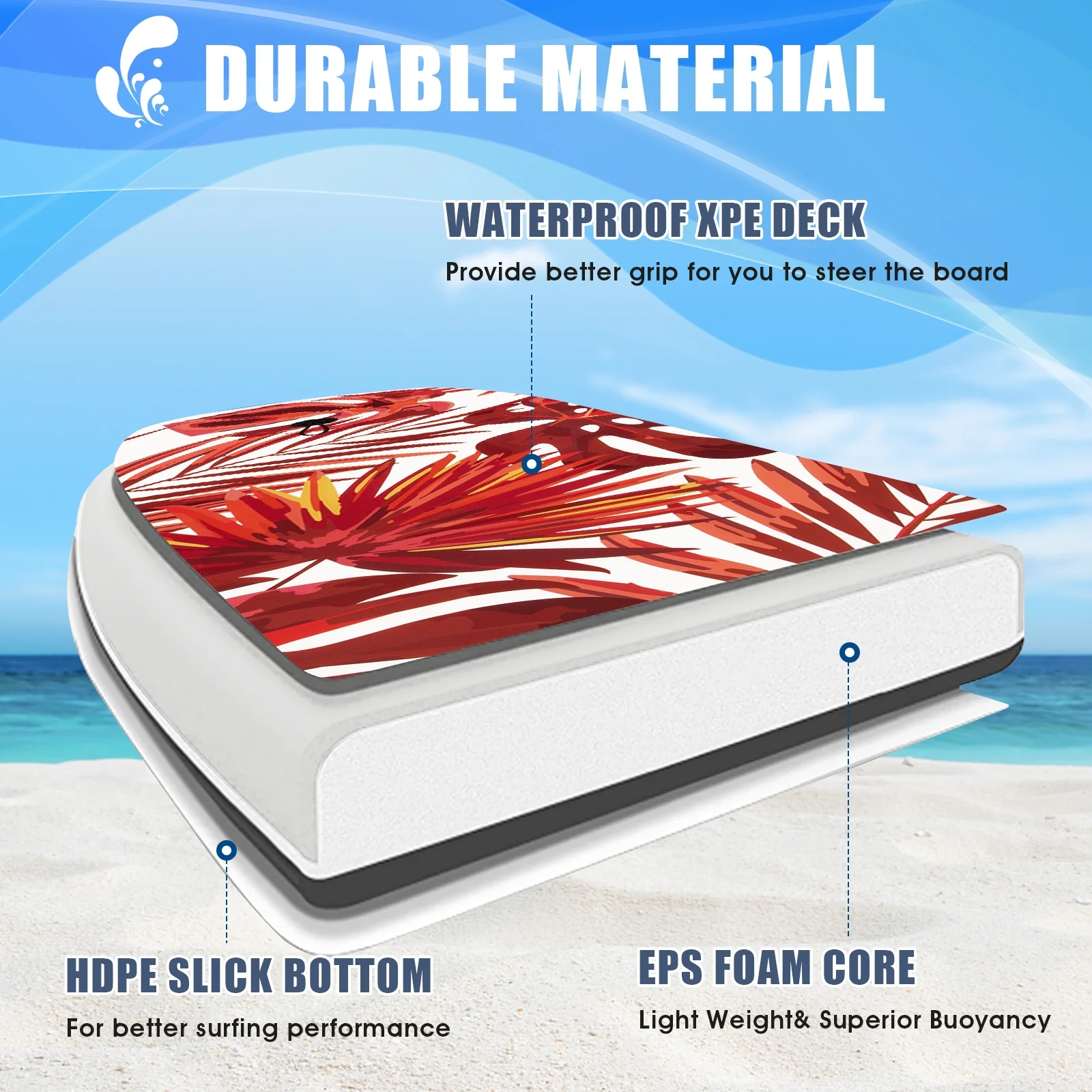 41 Inch Lightweight Surfboard, EPS Core With Fin, Red - Image 9
