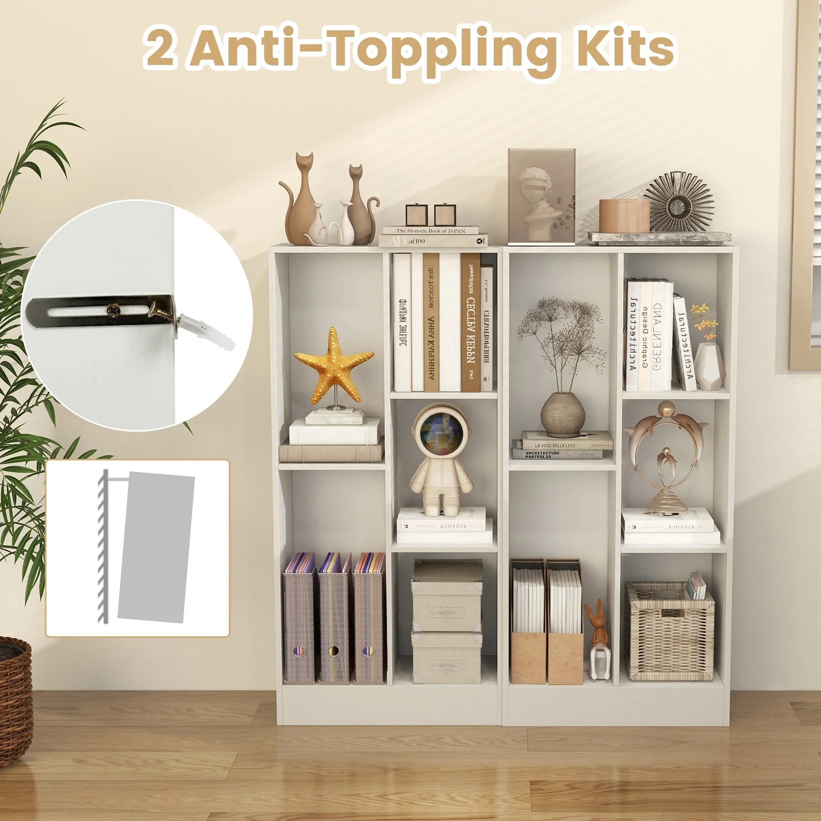 41 Inches 5-Cube Floor Bookcase, With Anti-Tipping Kits, White - Image 8