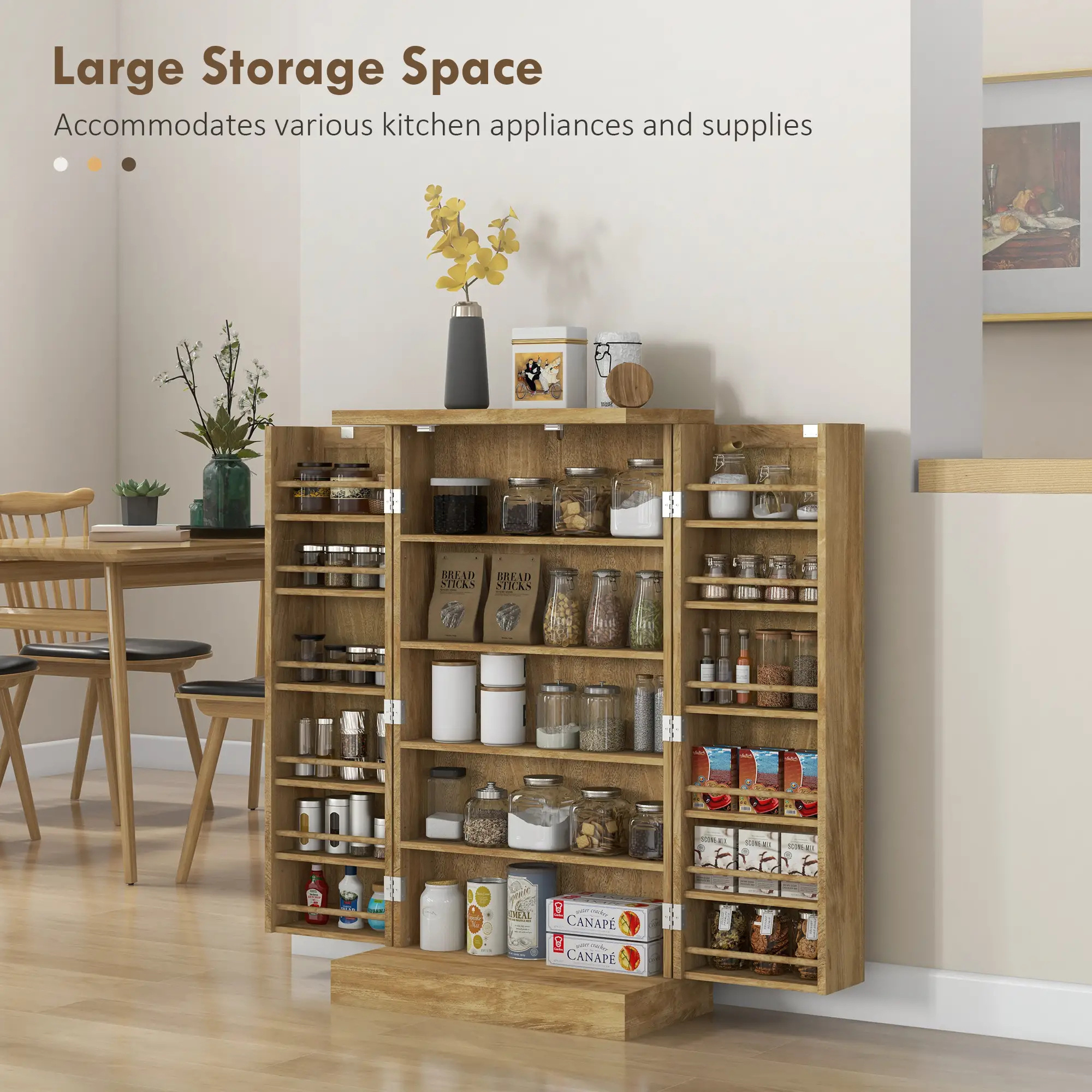 41" Rattan Kitchen Storage Cabinet, 5-Tier Shelf, 12 Spice Racks, Adjustable Shelves, Natural - Image 4