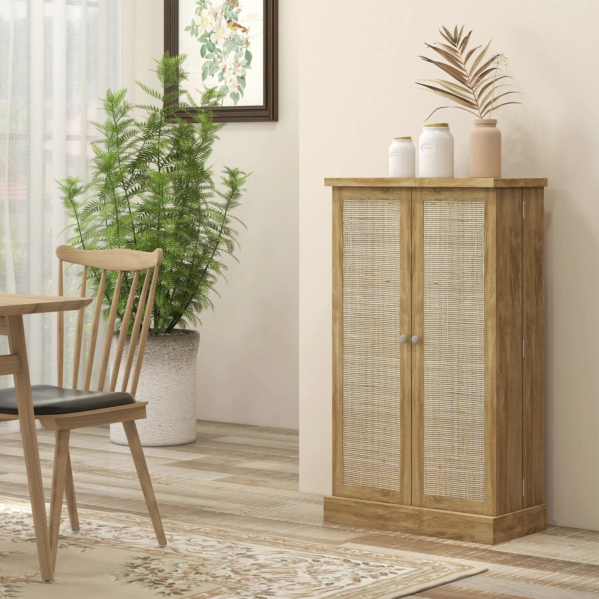 41" Rattan Kitchen Storage Cabinet, 5-Tier Shelf, 12 Spice Racks, Adjustable Shelves, Natural - Image 8