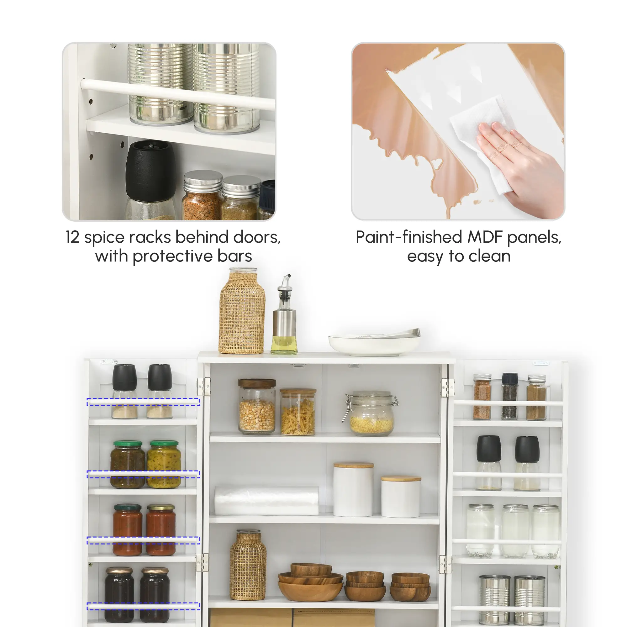 41" Storage Cabinet, 2-Door Kitchen Pantry, 5-Tier Shelving, 12 Spice Racks - Image 5