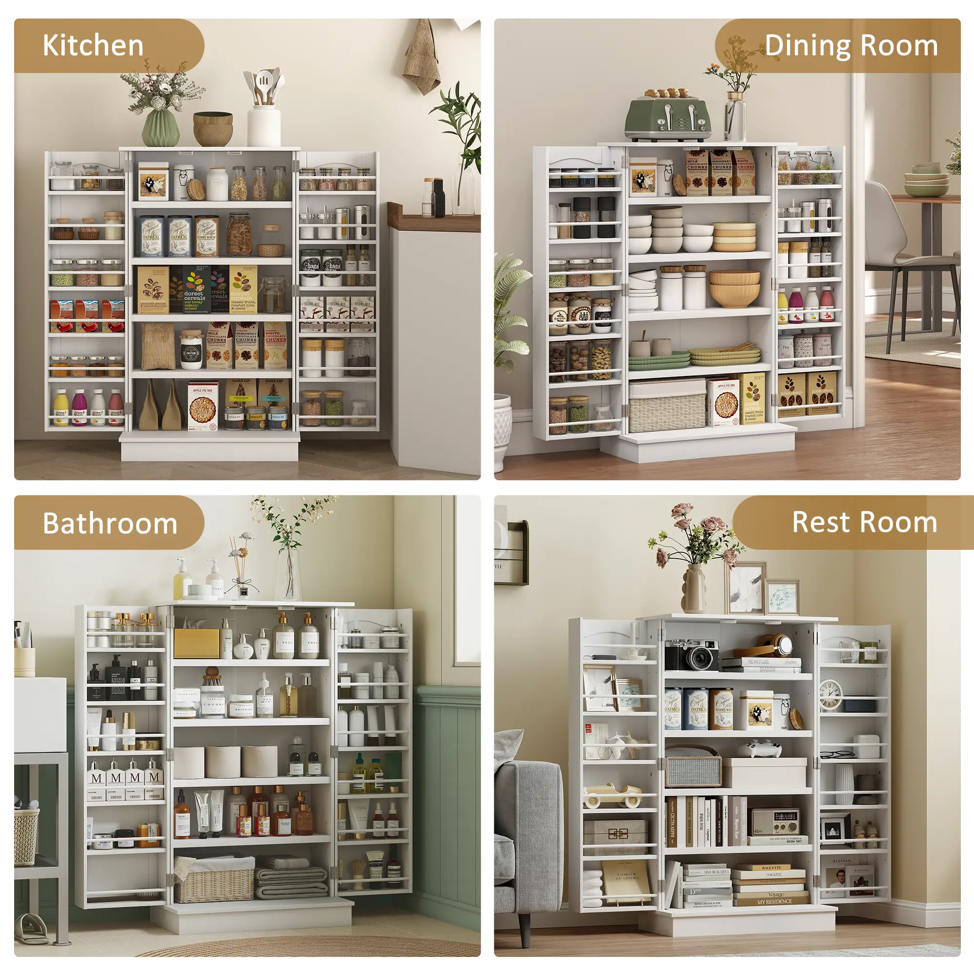 41" Storage Cabinet, 2-Door Kitchen Pantry, 5-Tier Shelving, 12 Spice Racks - Image 9