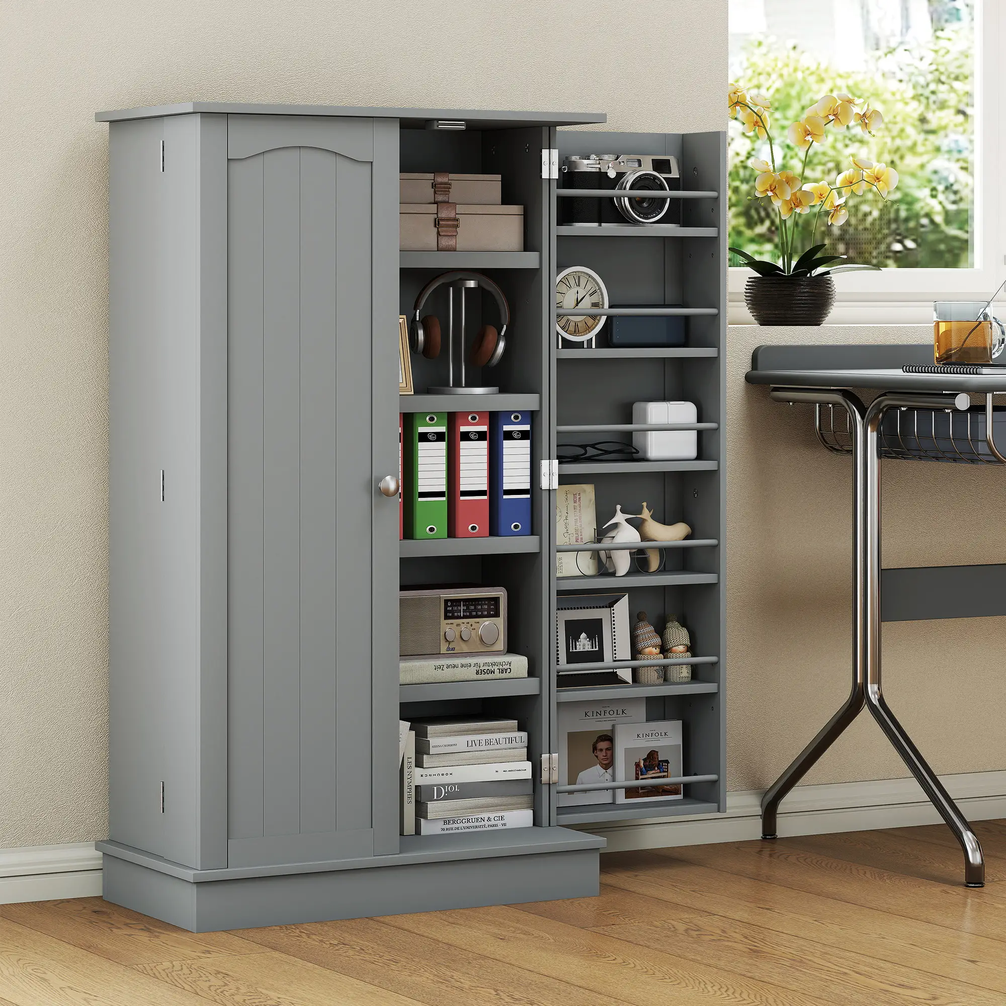 41 Storage Cabinet, 2-Door Kitchen Pantry, 5-Tier Shelving, Grey - Image 10