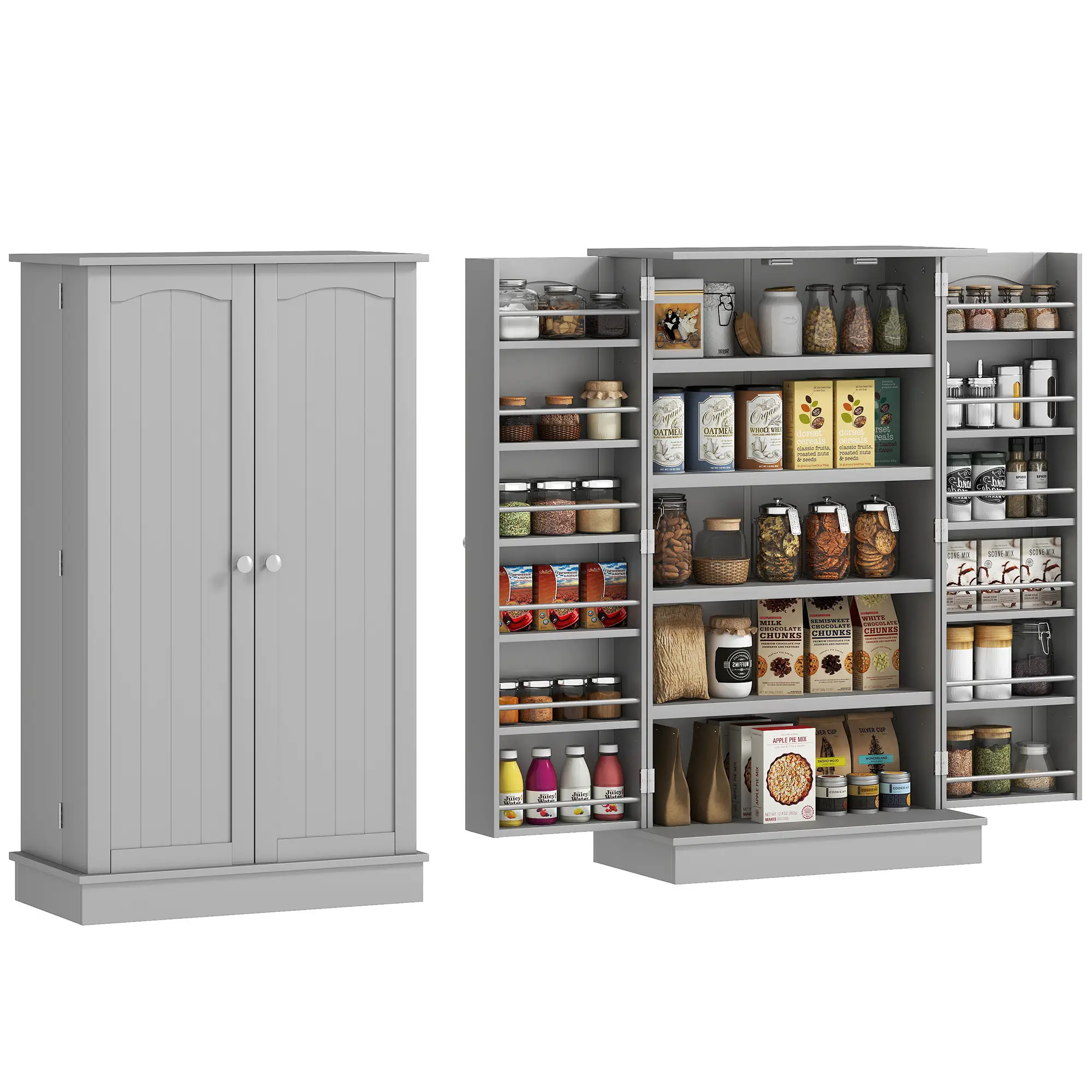 41 Storage Cabinet, 2-Door Kitchen Pantry, 5-Tier Shelving, Grey - Image 12