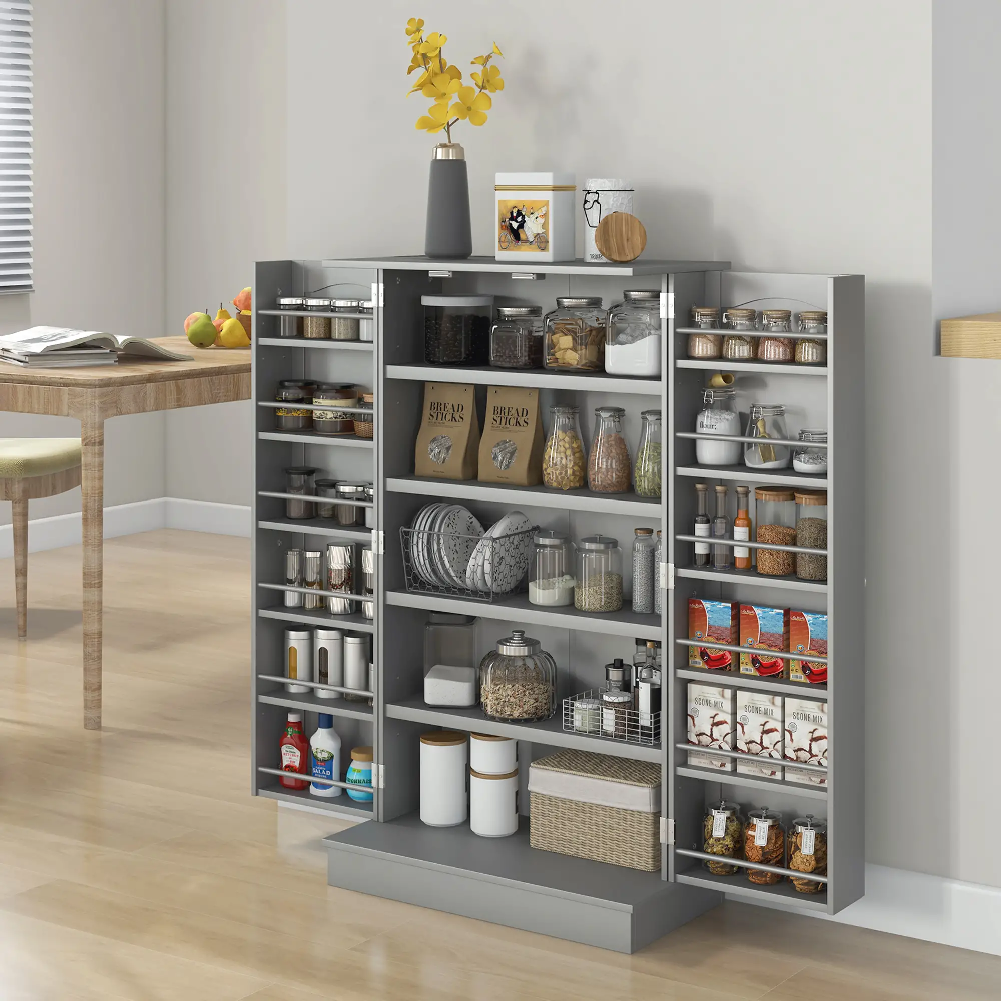 41 Storage Cabinet, 2-Door Kitchen Pantry, 5-Tier Shelving, Grey - Image 2