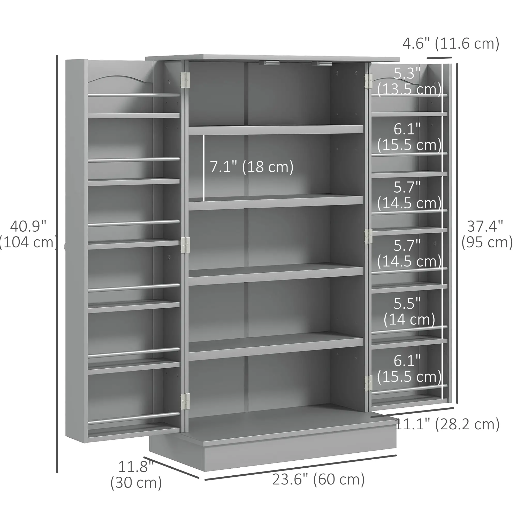 41 Storage Cabinet, 2-Door Kitchen Pantry, 5-Tier Shelving, Grey - Image 3