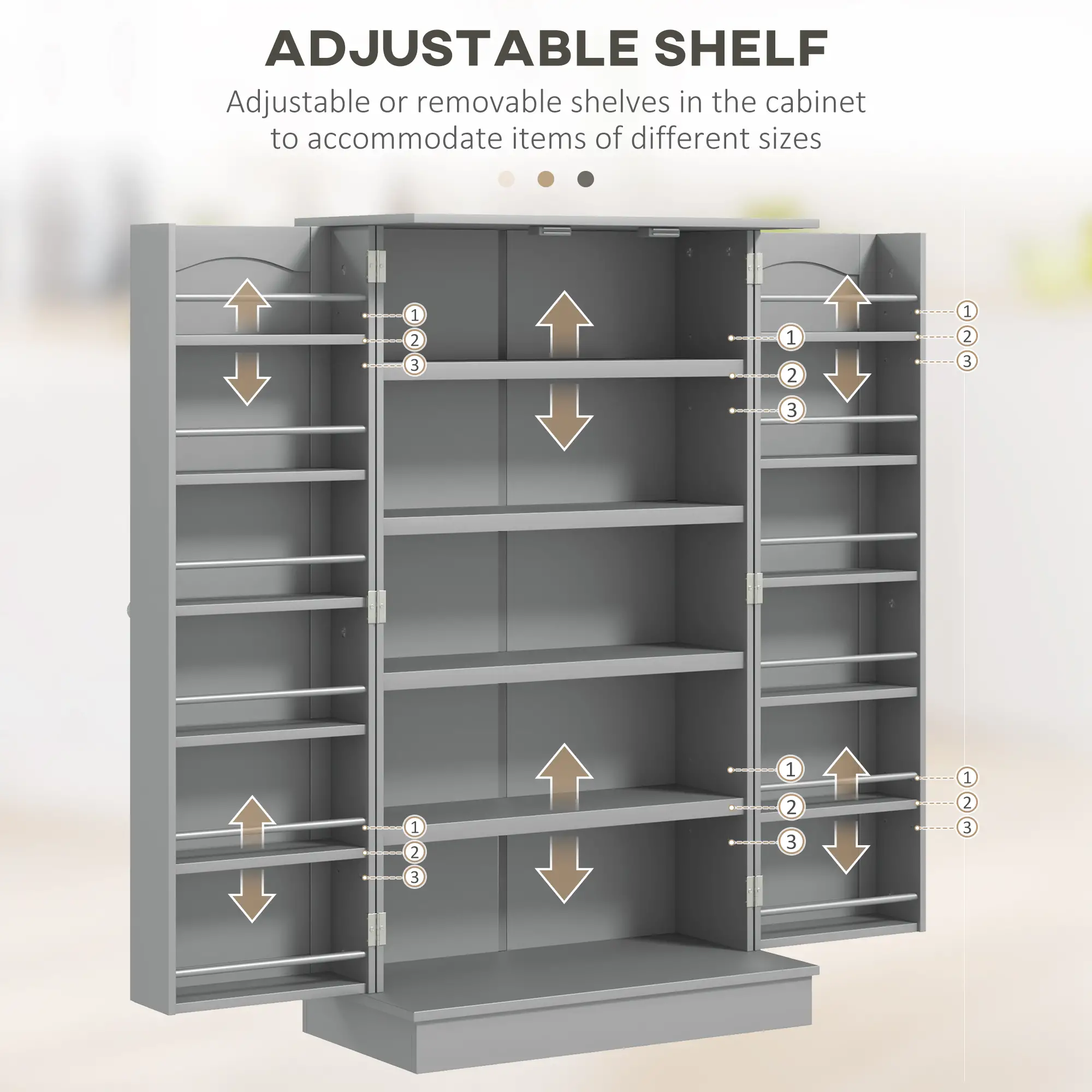 41 Storage Cabinet, 2-Door Kitchen Pantry, 5-Tier Shelving, Grey - Image 5