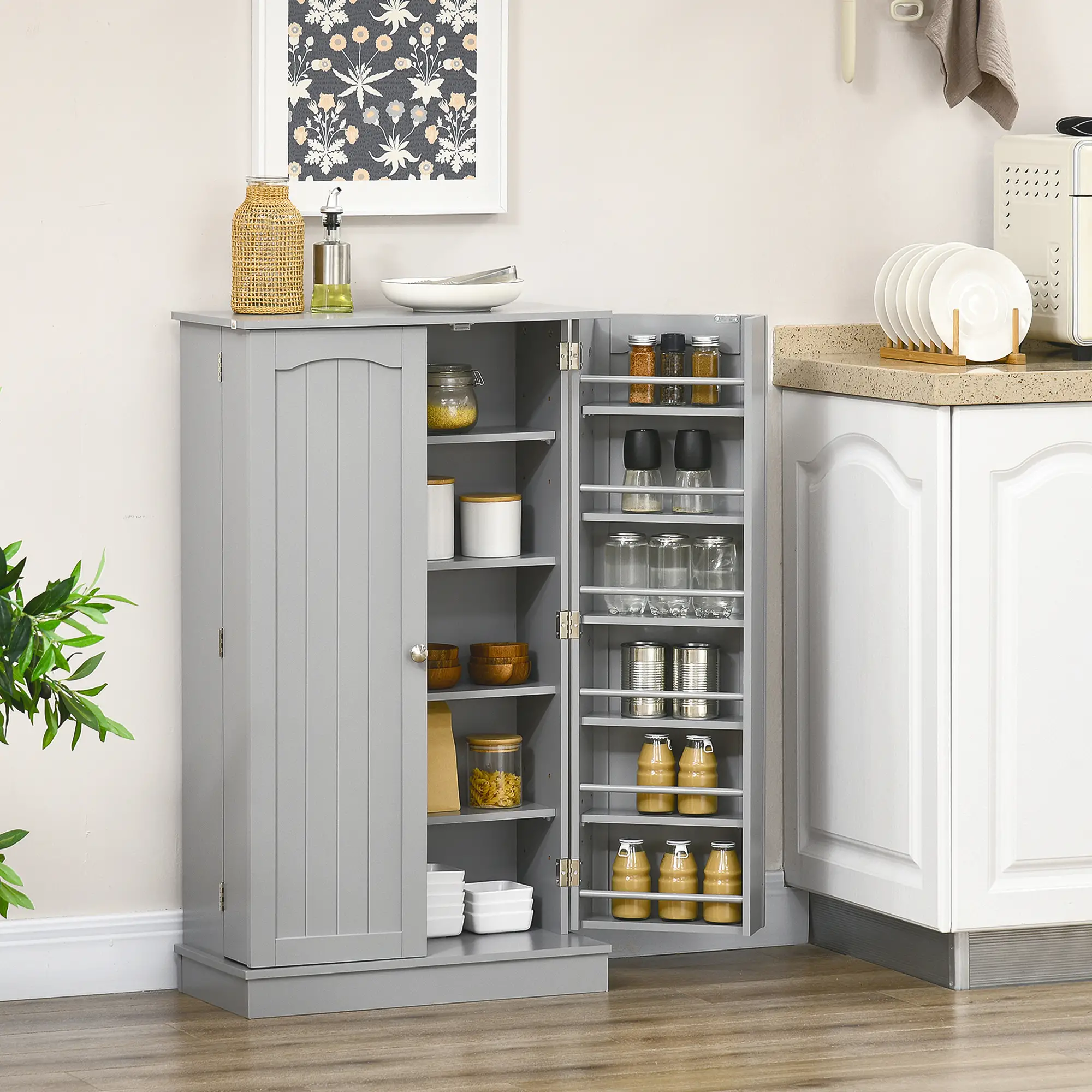 41 Storage Cabinet, 2-Door Kitchen Pantry, 5-Tier Shelving, Grey - Image 8