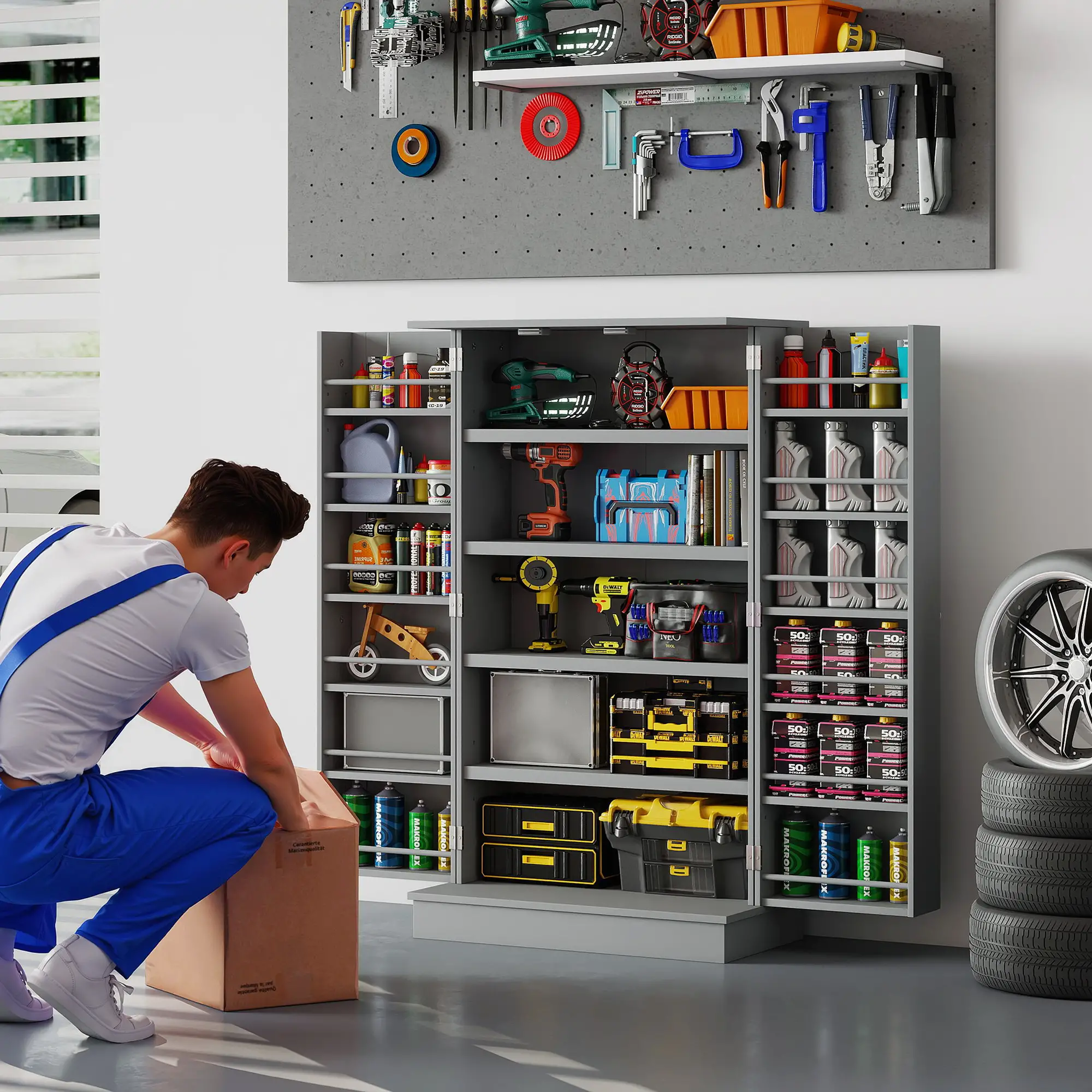 41 Storage Cabinet, 2-Door Kitchen Pantry, 5-Tier Shelving, Grey - Image 9
