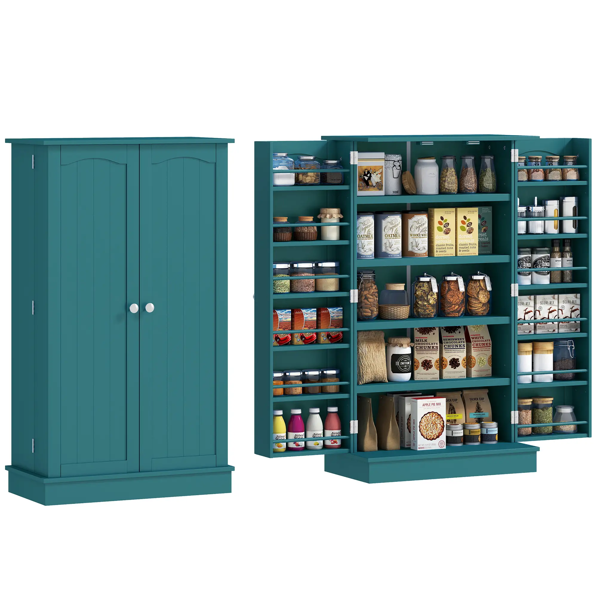 41 Storage Cabinet, 2-Door Kitchen Pantry, 5-Tier Shelving, Teal Blue - Image 11