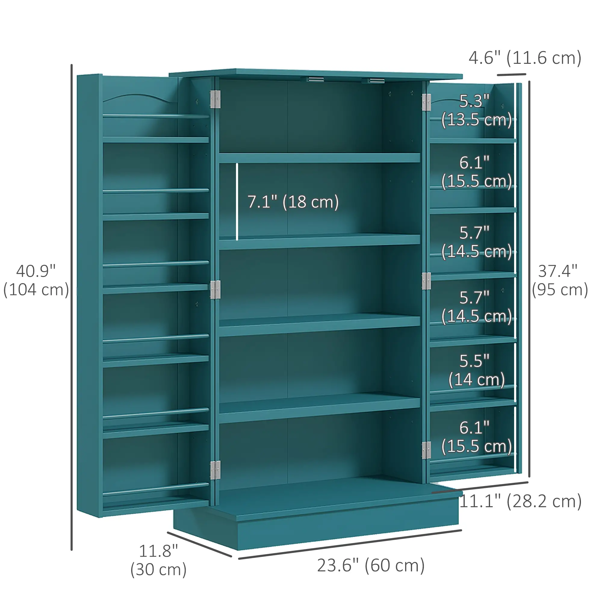 41 Storage Cabinet, 2-Door Kitchen Pantry, 5-Tier Shelving, Teal Blue - Image 3