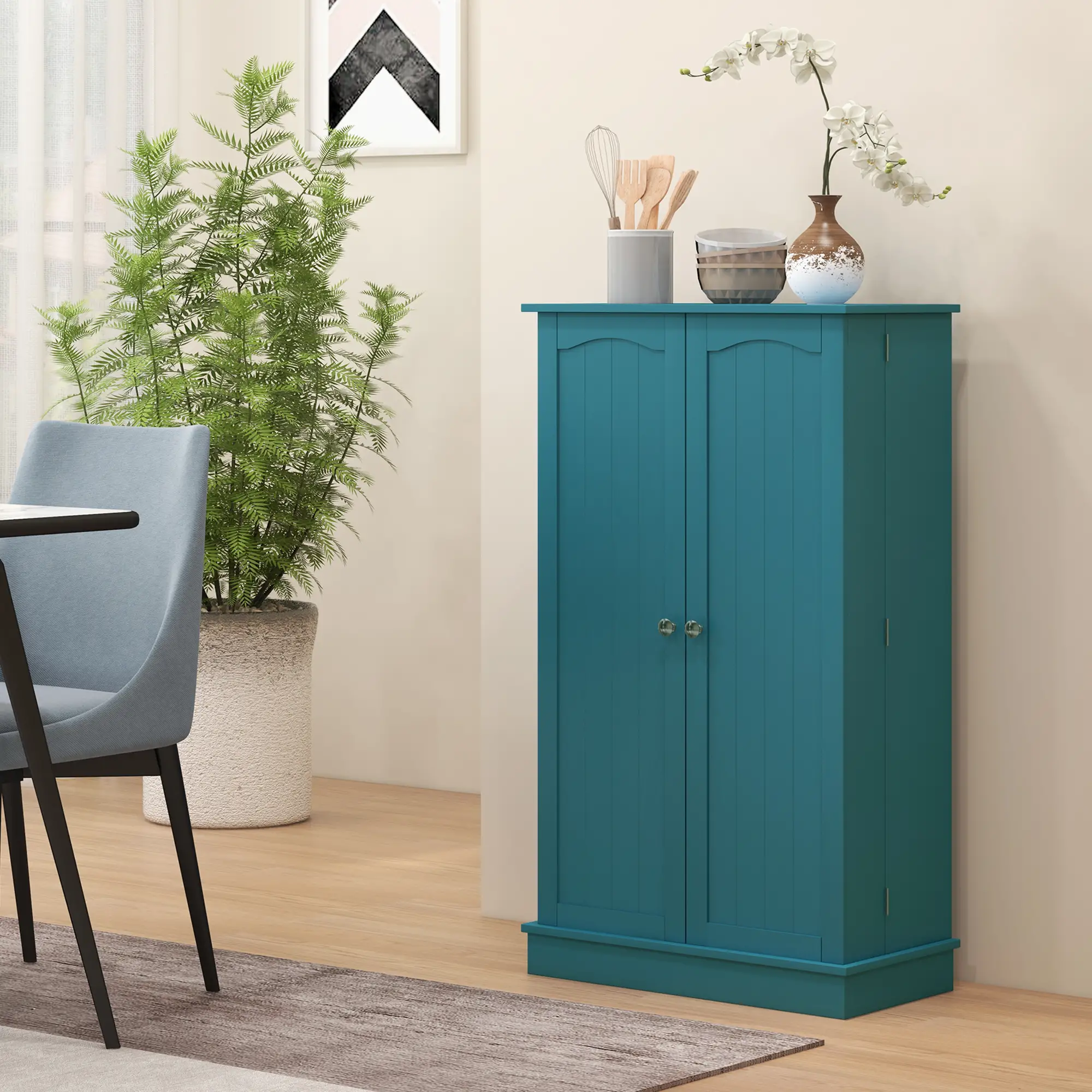 41 Storage Cabinet, 2-Door Kitchen Pantry, 5-Tier Shelving, Teal Blue - Image 8