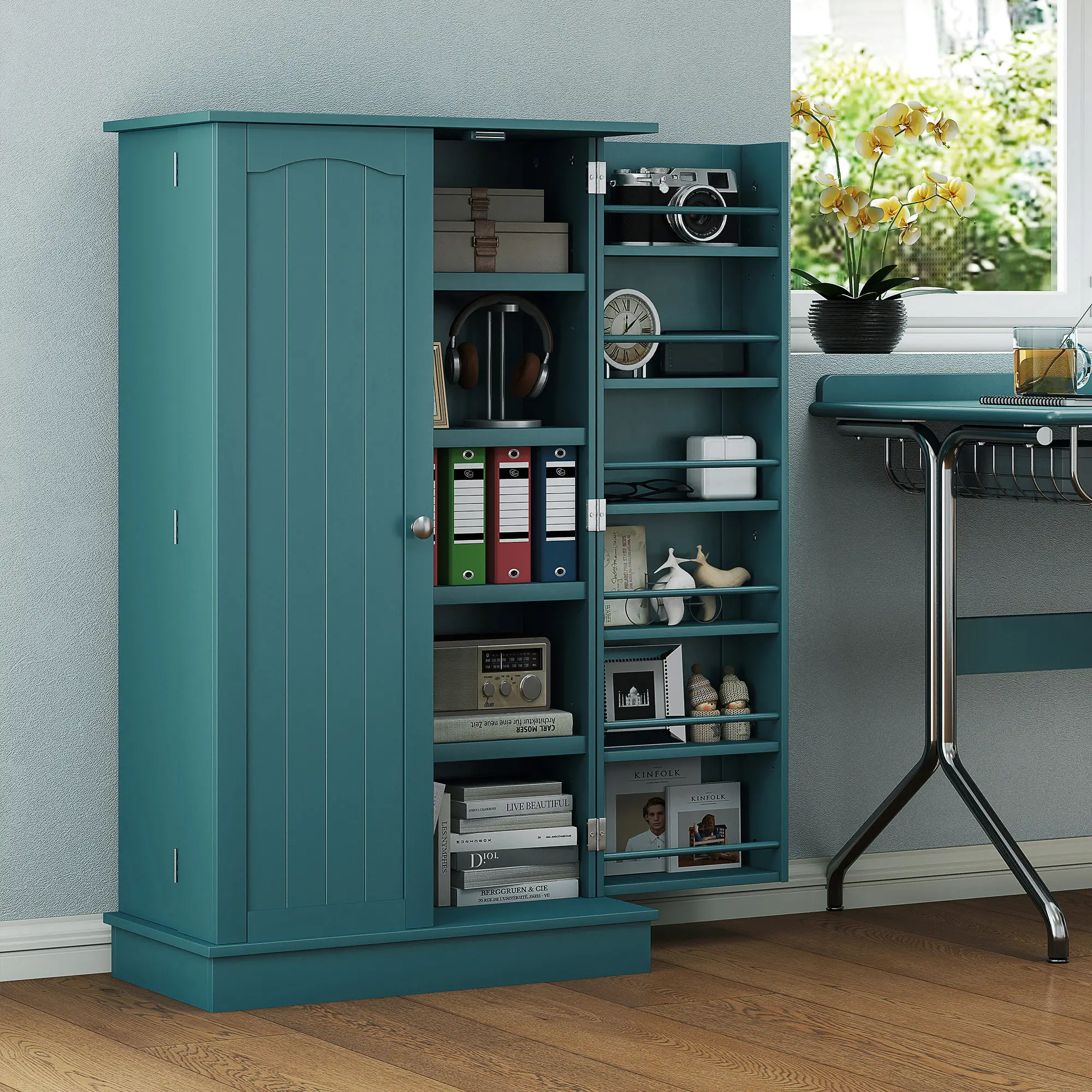 41 Storage Cabinet, 2-Door Kitchen Pantry, 5-Tier Shelving, Teal Blue - Image 9