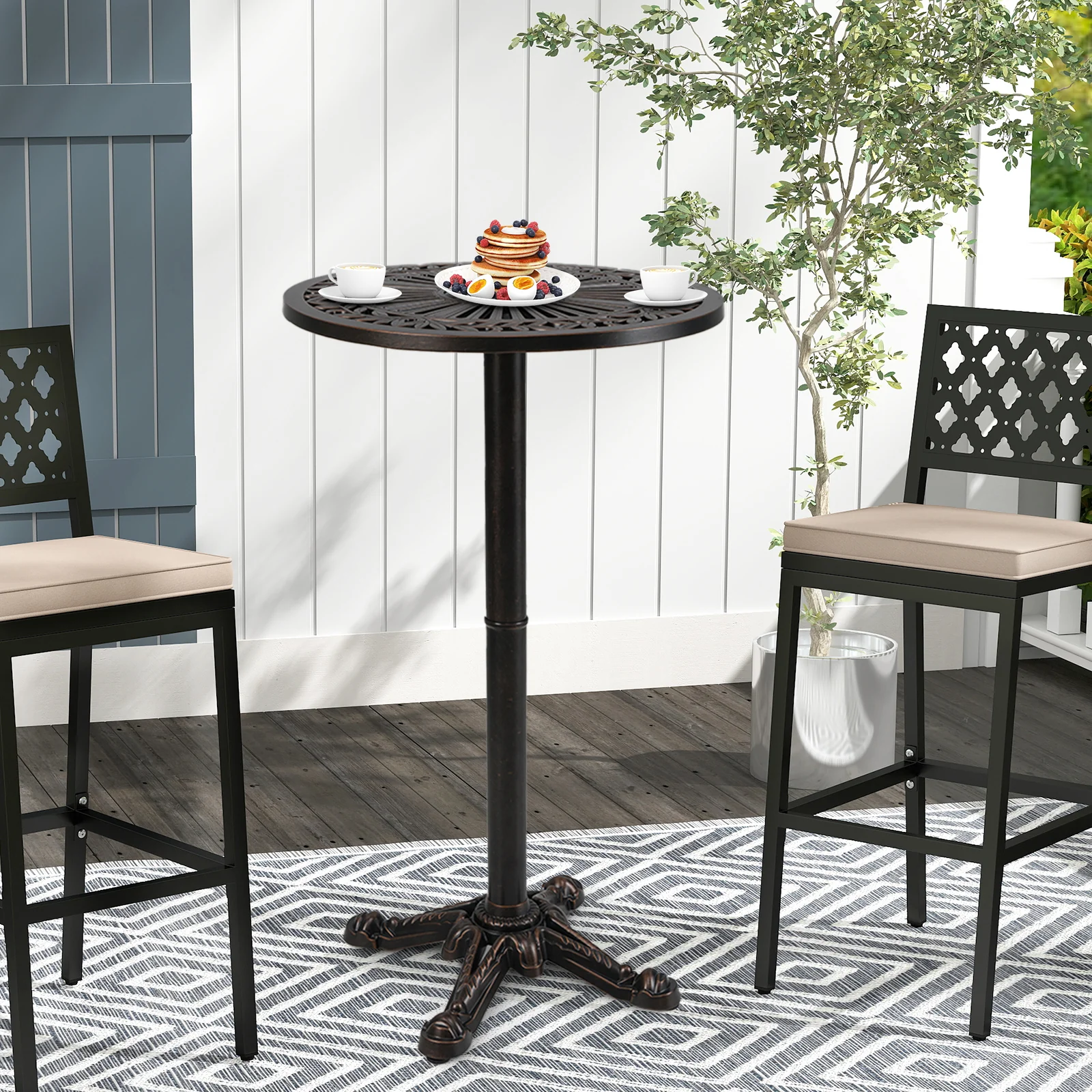 41.5 Inch Patio Round Bar Table Cast Aluminum Bistro Table for Garden, Bronze - Image 2