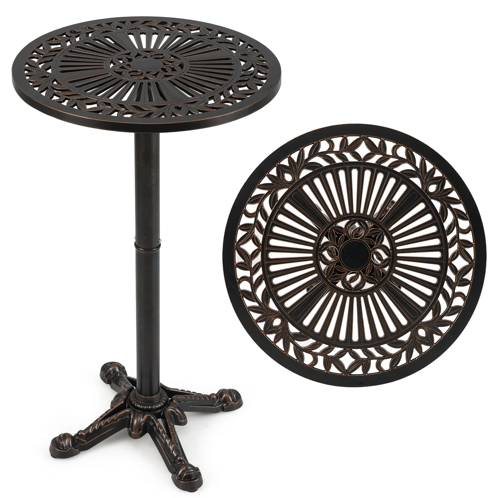 41.5 Inch Patio Round Bar Table Cast Aluminum Bistro Table for Garden, Bronze - Image 5