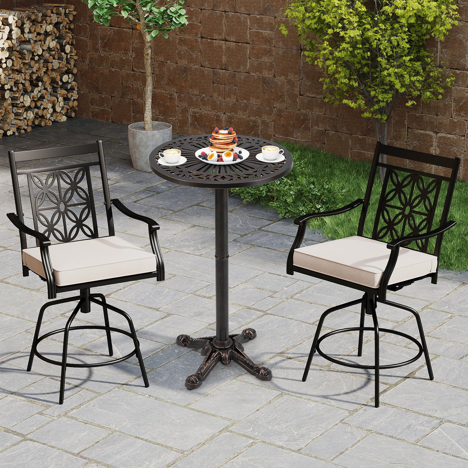 41.5 Inch Patio Round Bar Table Cast Aluminum Bistro Table for Garden, Bronze - Image 7