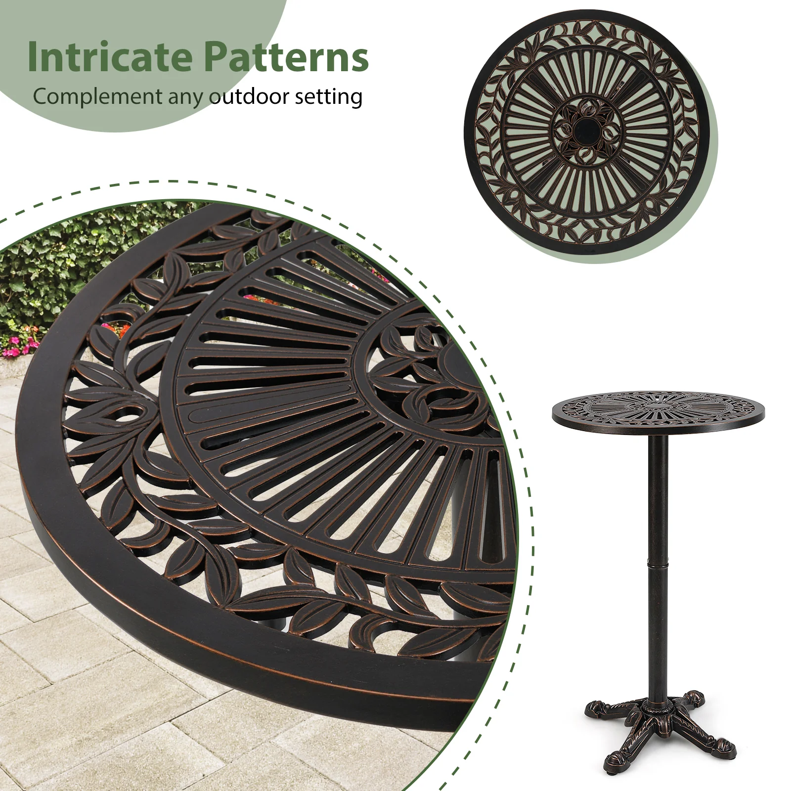 41.5 Inch Patio Round Bar Table Cast Aluminum Bistro Table for Garden, Bronze - Image 9