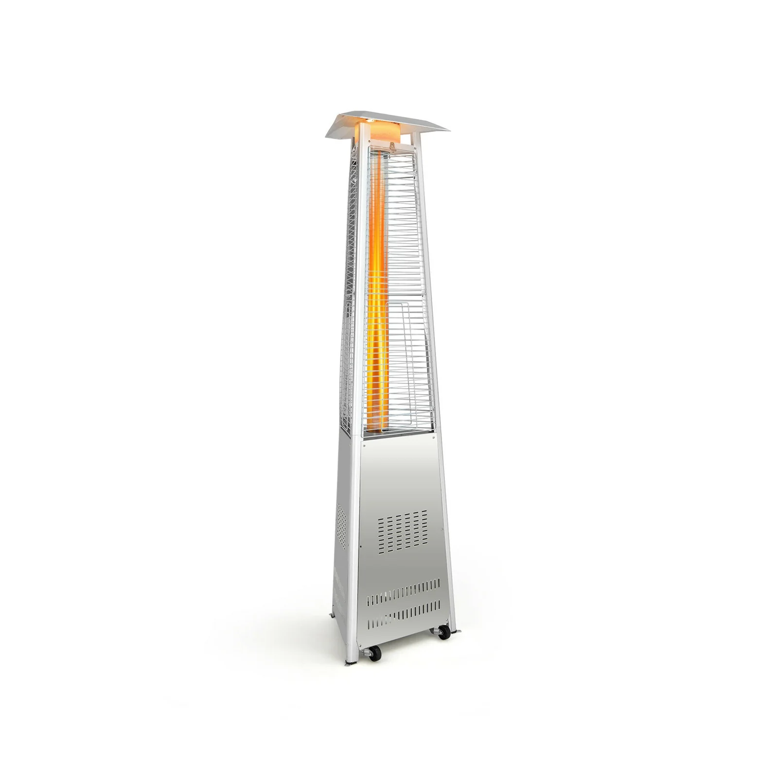 42,000 BTU Stainless Steel Pyramid Patio Heater With Wheels, Silver - Image 4