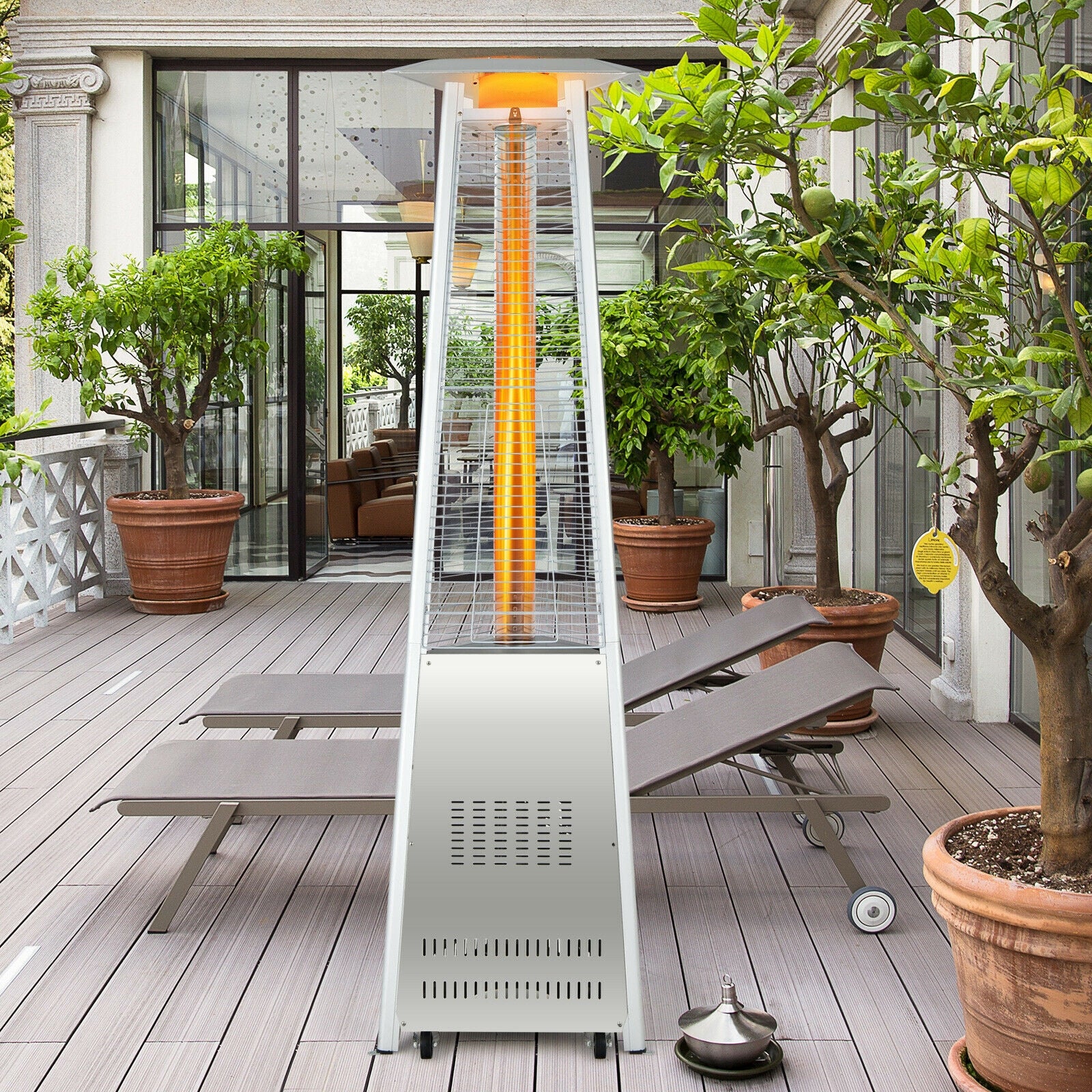 42,000 BTU Stainless Steel Pyramid Patio Heater With Wheels, Silver - Image 7
