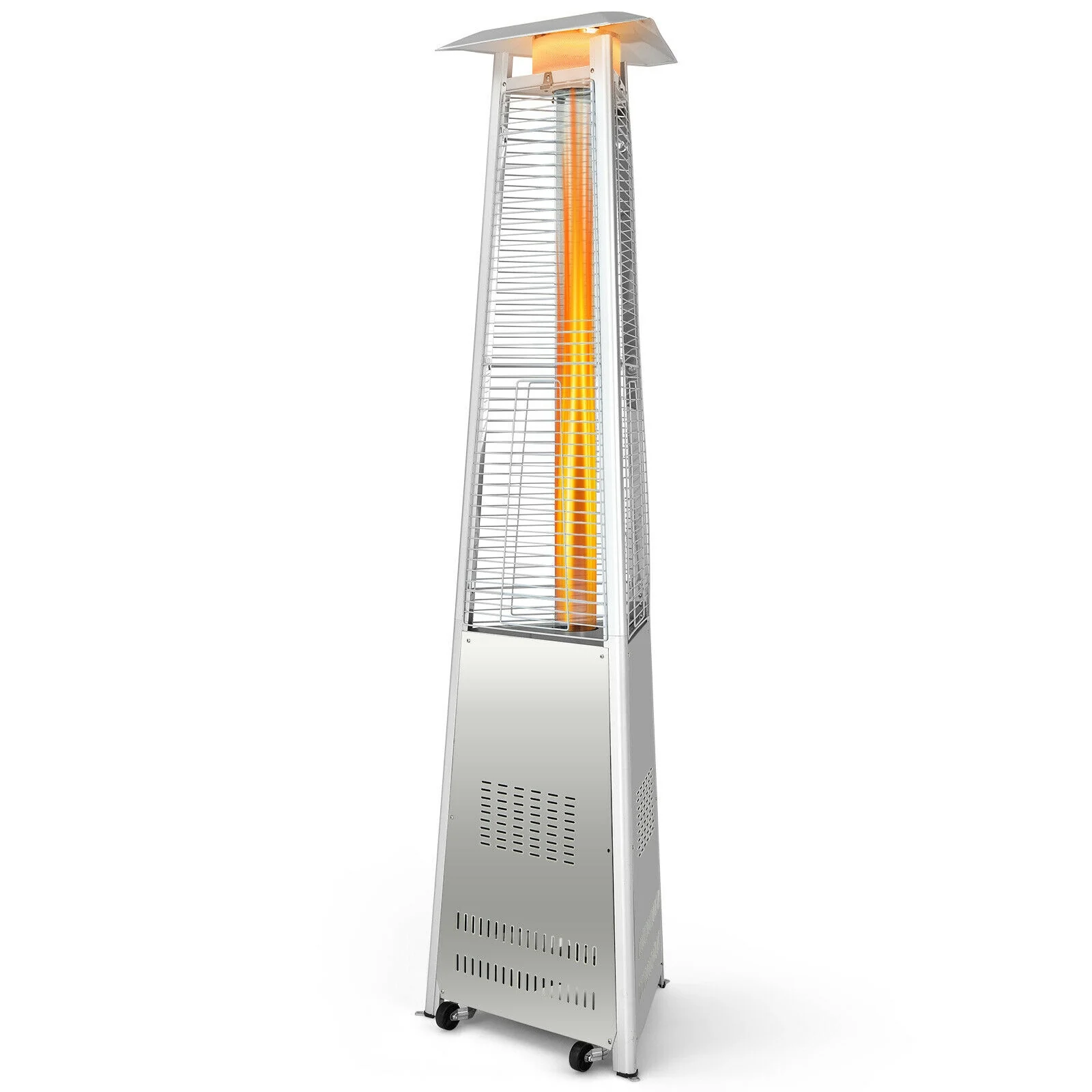 42,000 BTU Stainless Steel Pyramid Patio Heater With Wheels, Silver - Image 9