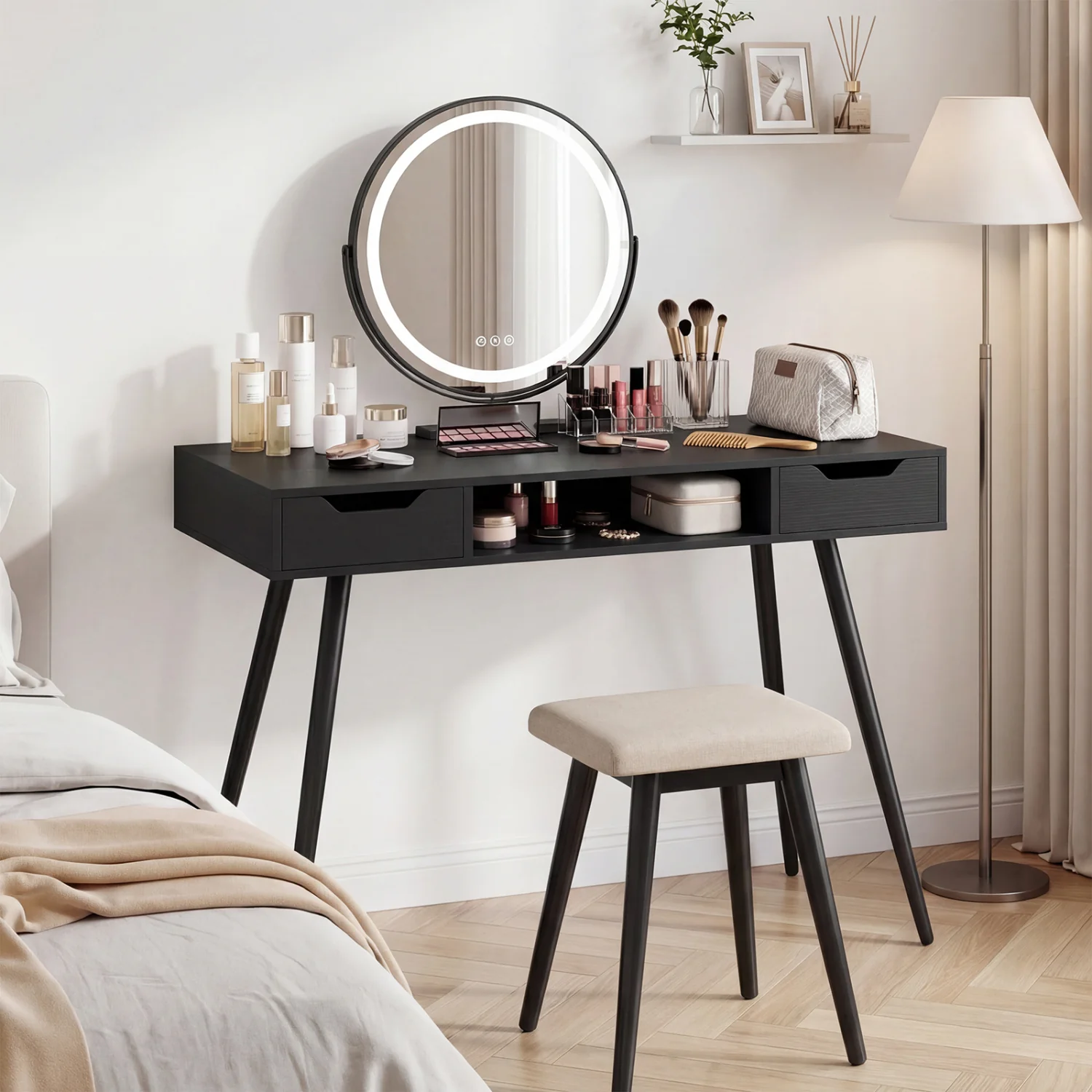 42.5" Mid Century Modern Writing Desk, Black - Image 2