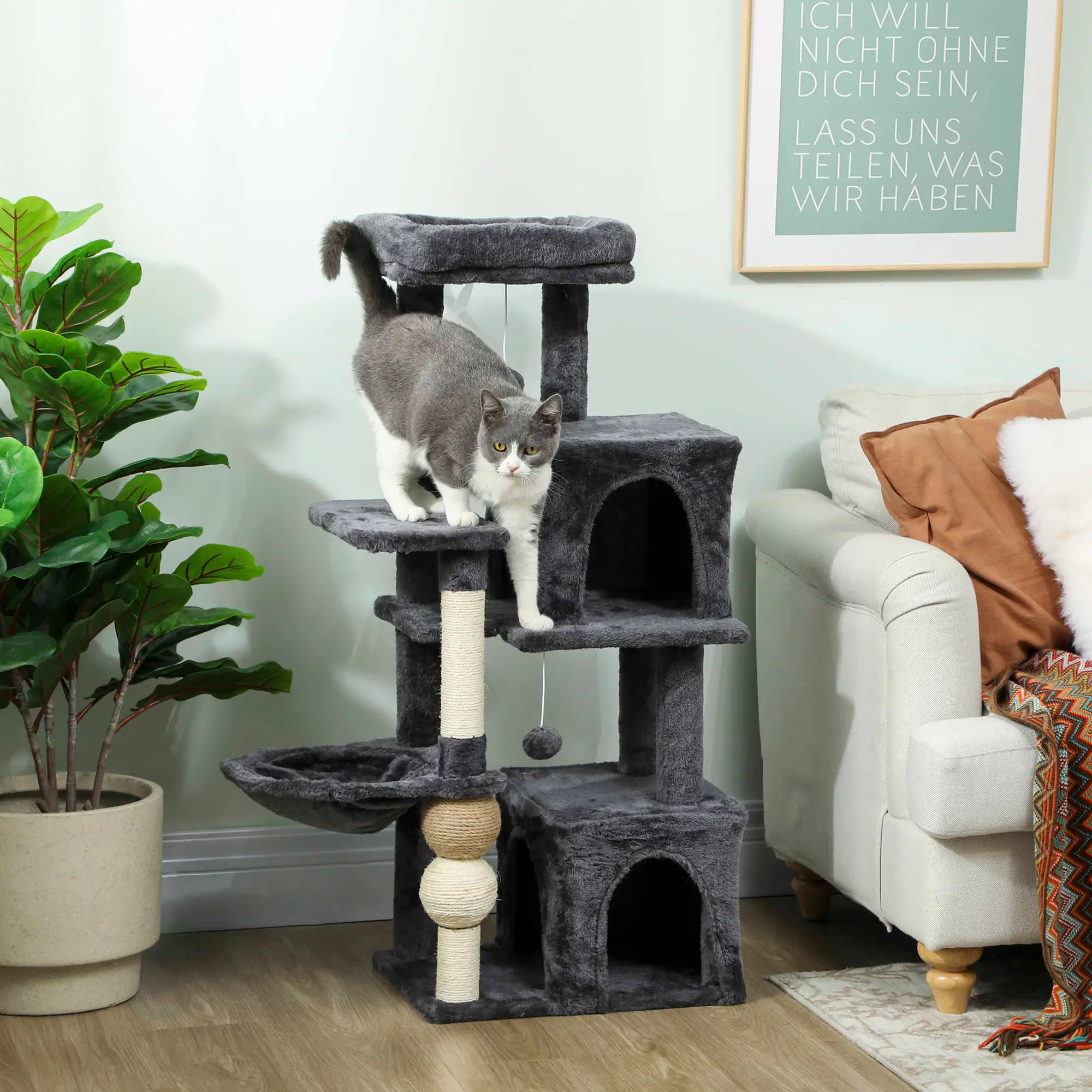 42" Cat Tree, Multi-Level with Perch, Hammock, Condos, Scratching Posts - Image 2