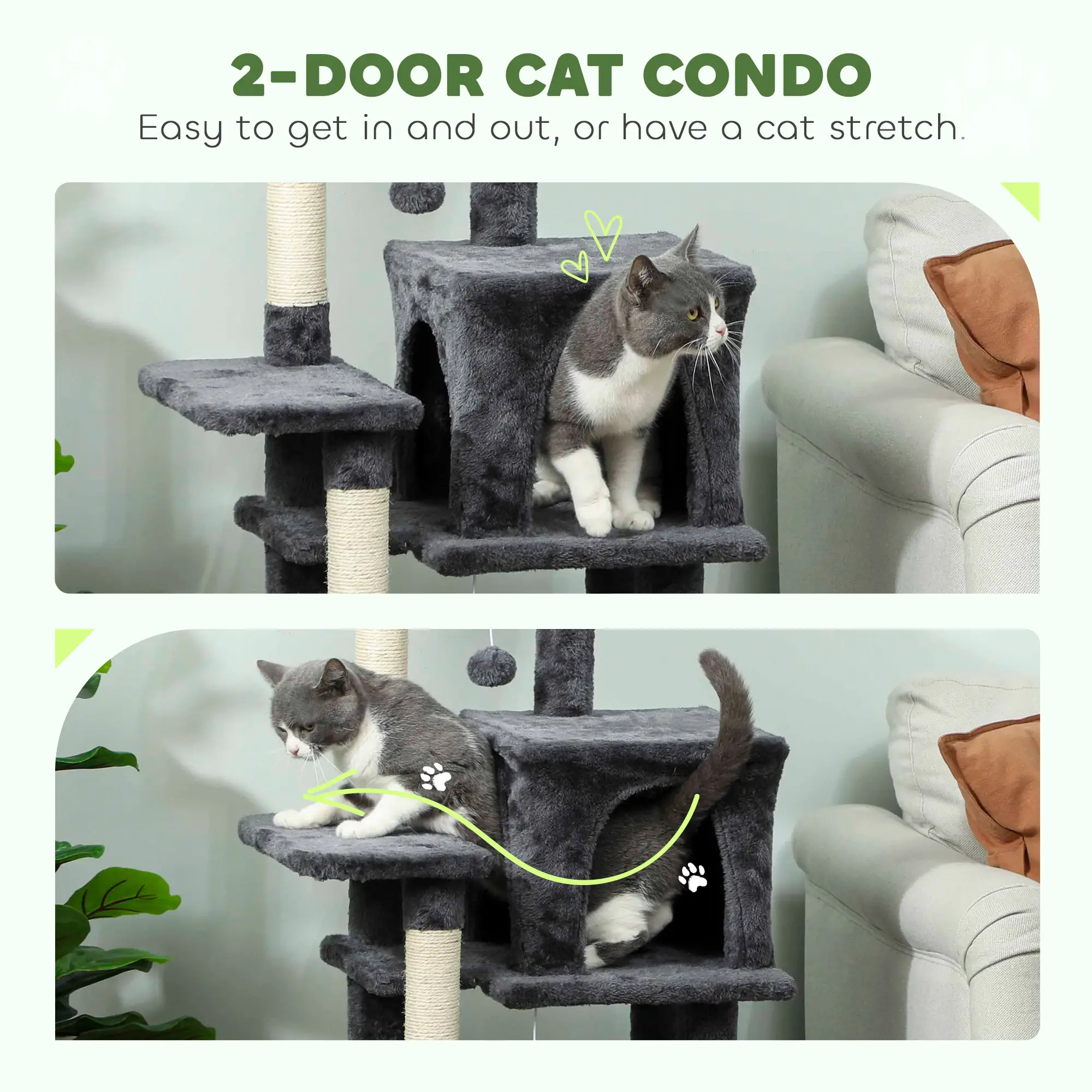 42" Cat Tree, Multi-Level with Perch, Hammock, Condos, Scratching Posts - Image 5