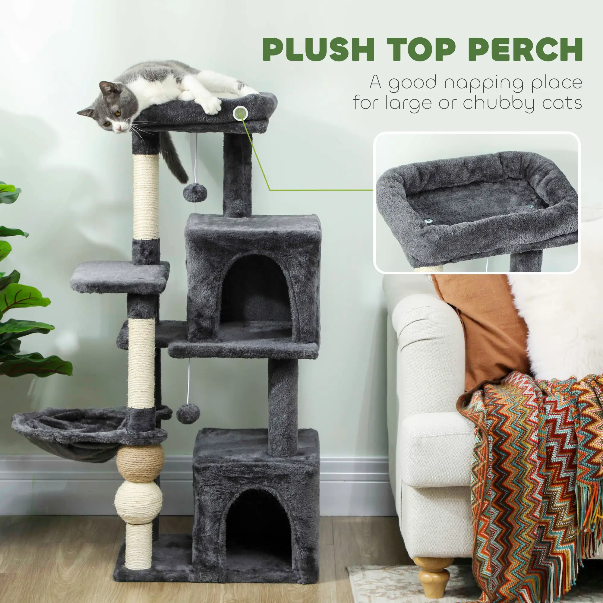 42" Cat Tree, Multi-Level with Perch, Hammock, Condos, Scratching Posts - Image 6