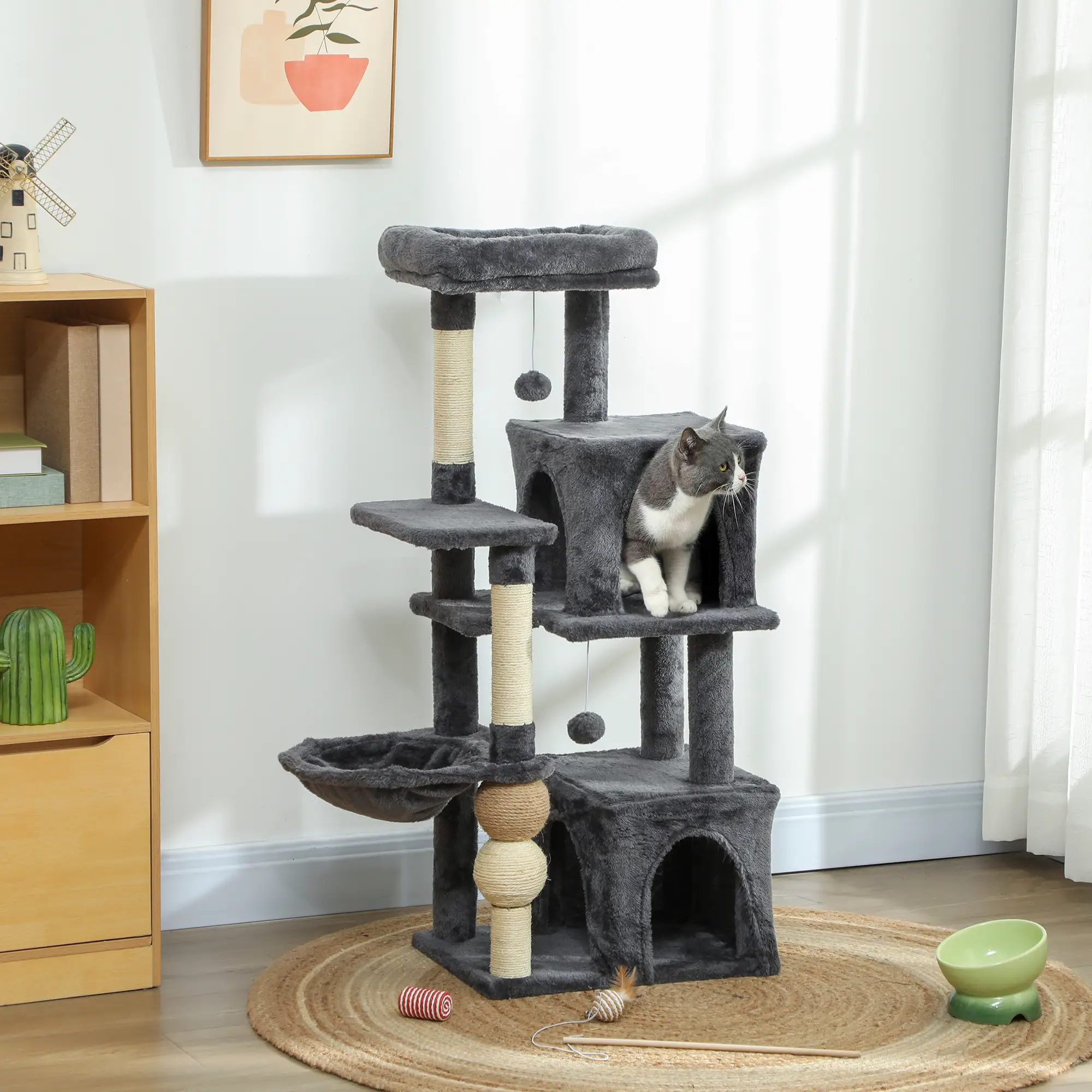 42" Cat Tree, Multi-Level with Perch, Hammock, Condos, Scratching Posts - Image 8