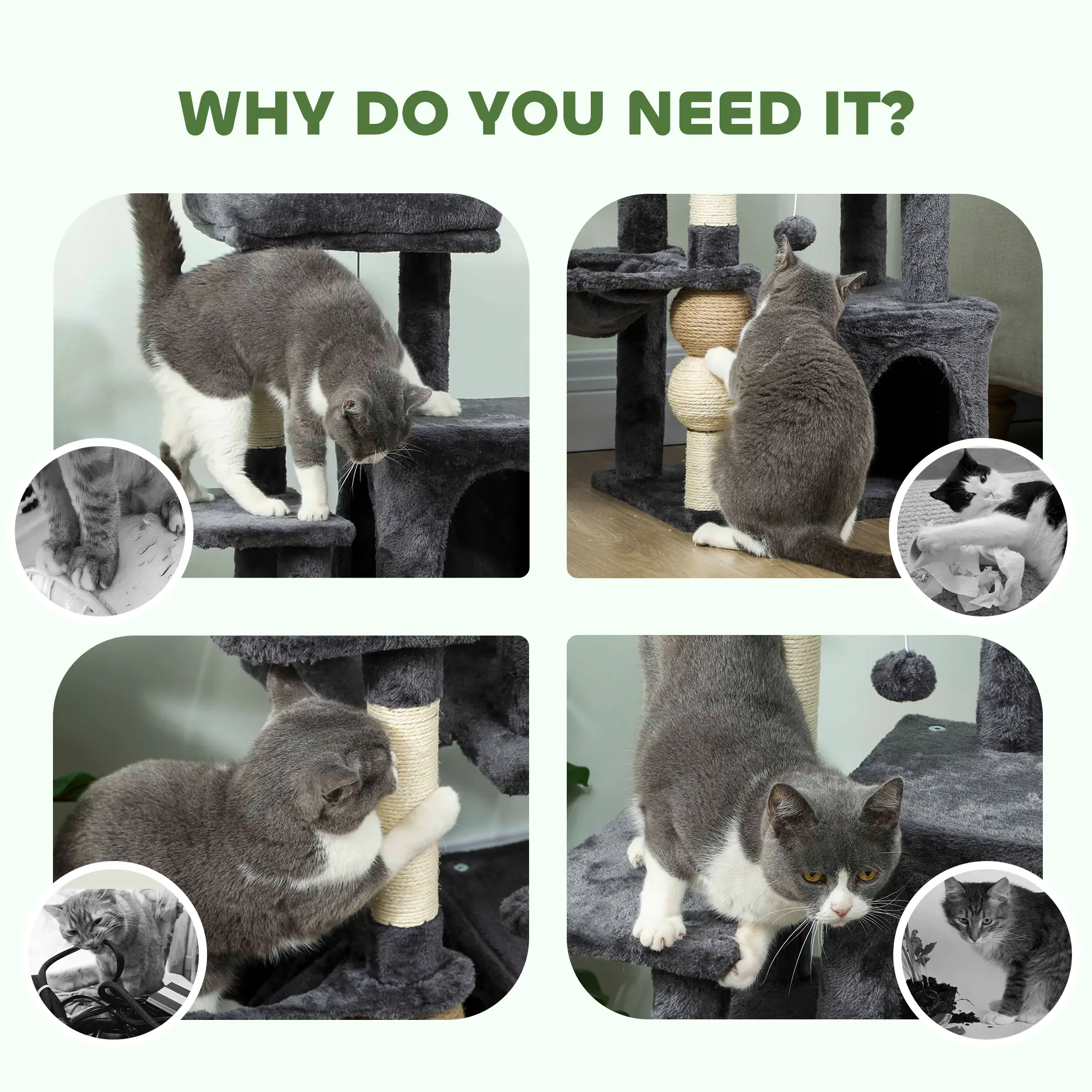 42" Cat Tree, Multi-Level with Perch, Hammock, Condos, Scratching Posts - Image 9