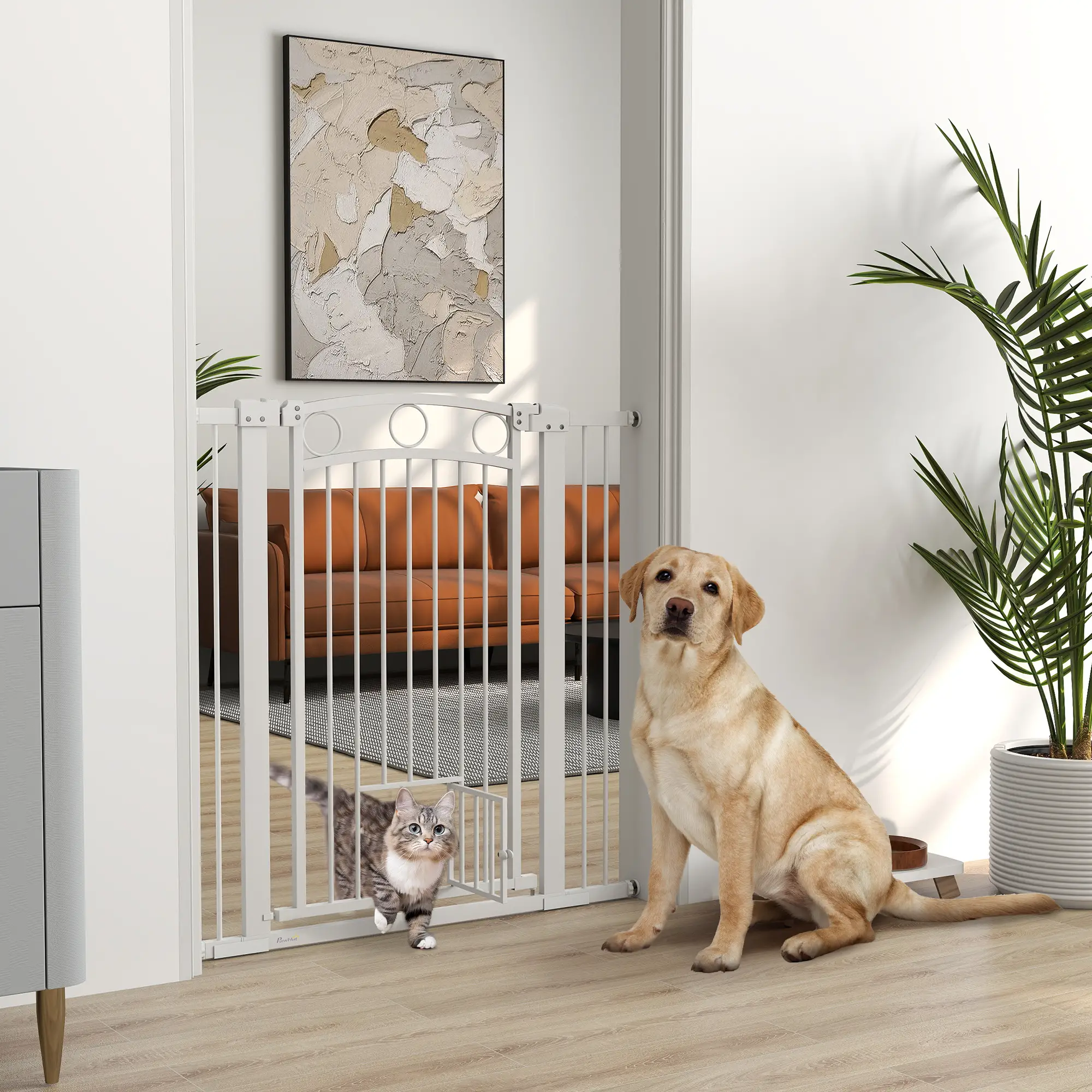 42" Extra Tall Dog Gate With Cat Door, 2 Extension Kits, 30"-41" Width - Image 2