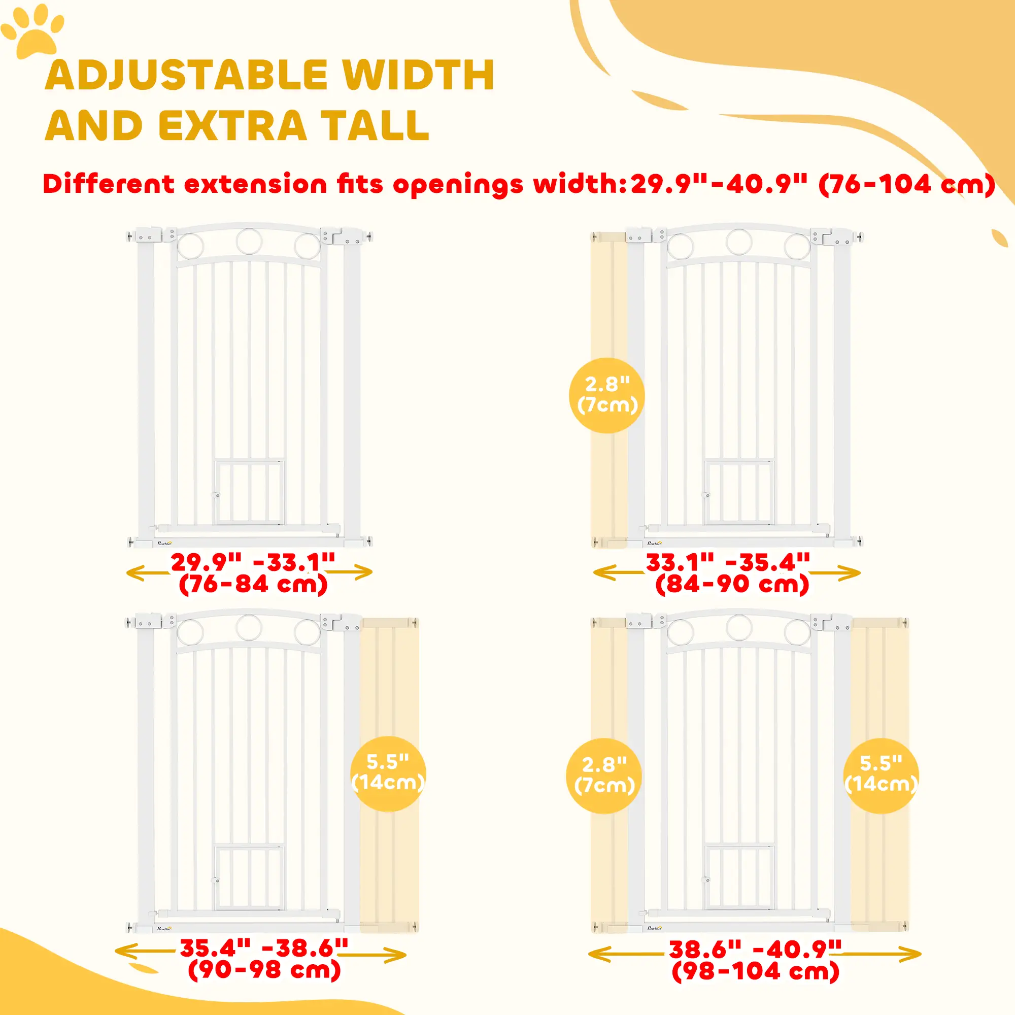 42" Extra Tall Dog Gate With Cat Door, 2 Extension Kits, 30"-41" Width - Image 4