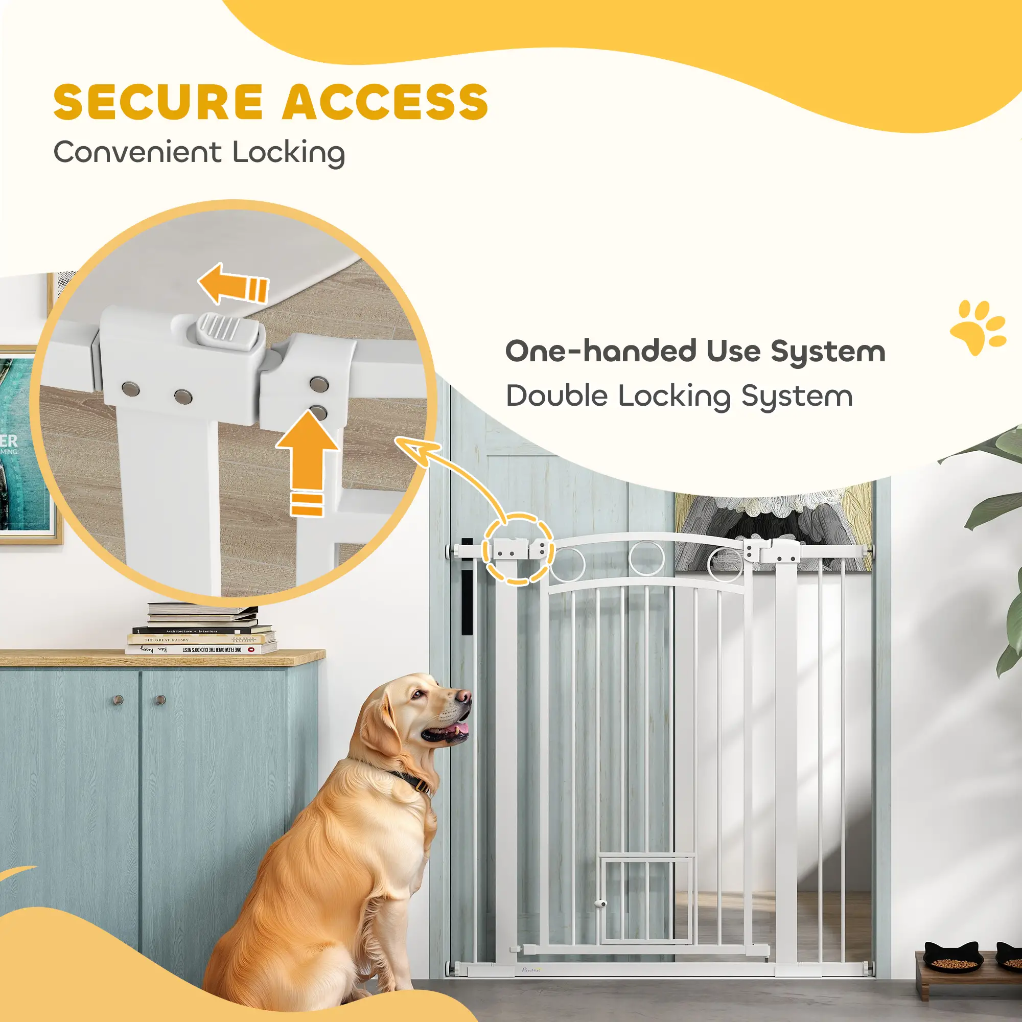 42" Extra Tall Dog Gate With Cat Door, 2 Extension Kits, 30"-41" Width - Image 6