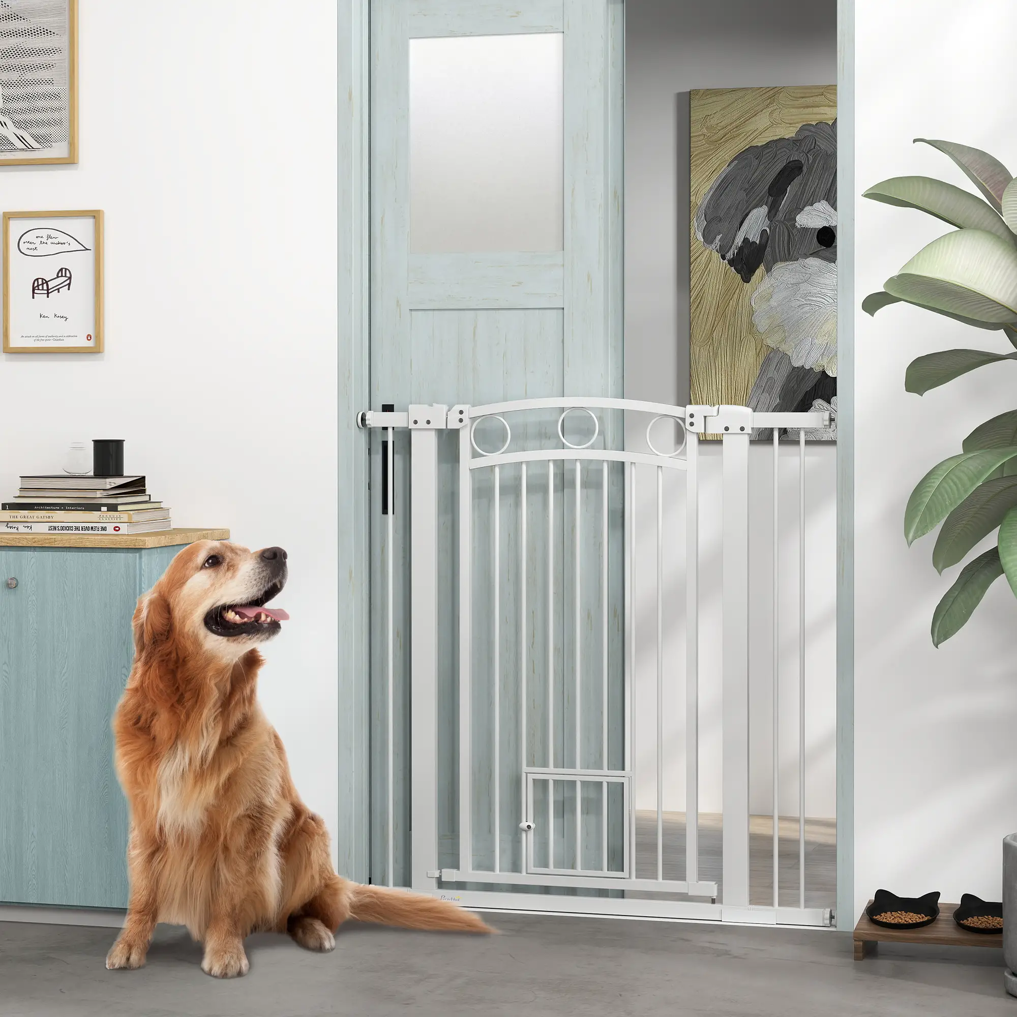 42" Extra Tall Dog Gate With Cat Door, 2 Extension Kits, 30"-41" Width - Image 8